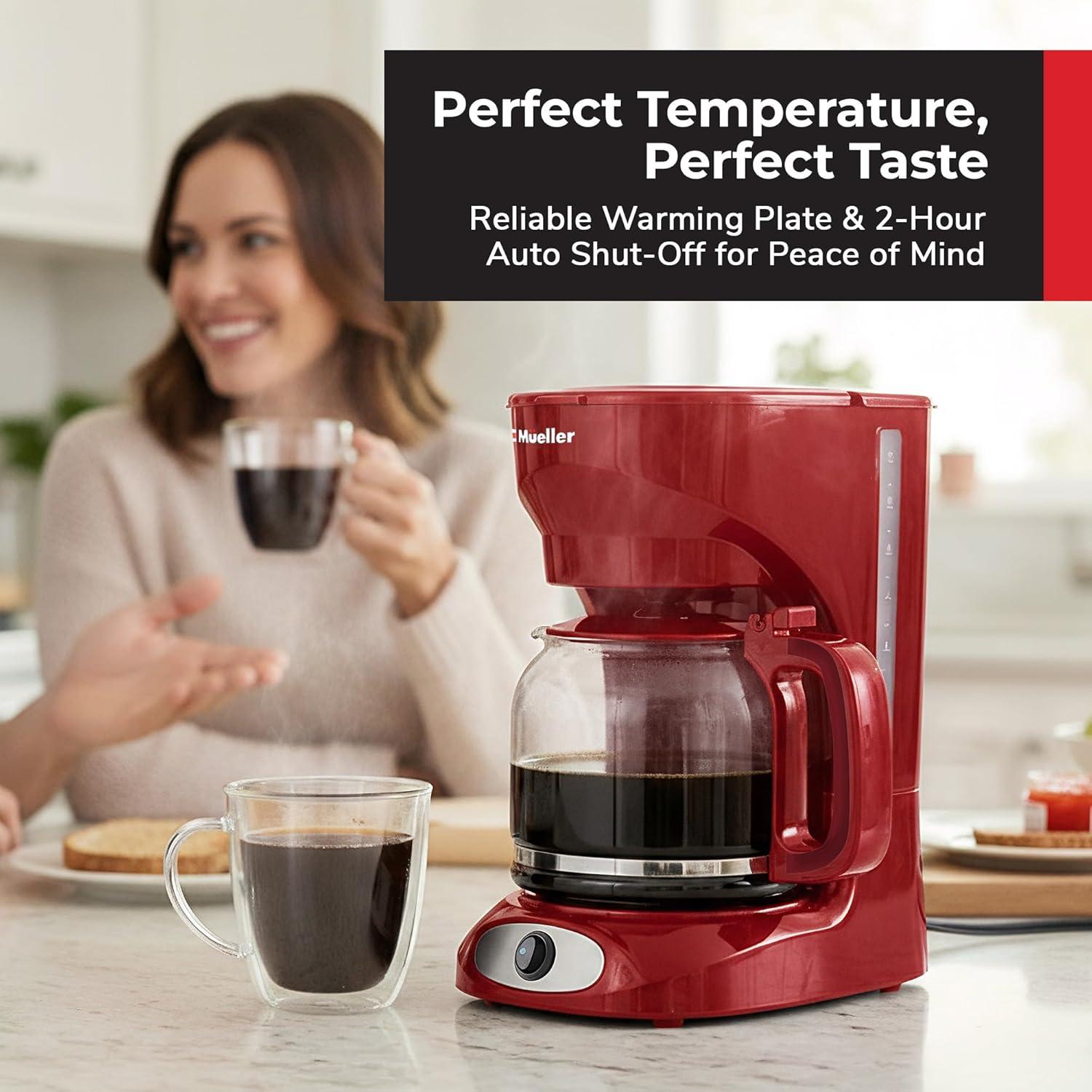 image:imageMUELLER HOME 12Cup Red Coffee Maker Perfect for Home or Office Borosilicate Carafe AutoOff Reusable Filter AntiDrip KeepWarm Function Clear Water Level Window Red Kitchen AccessoriesRed