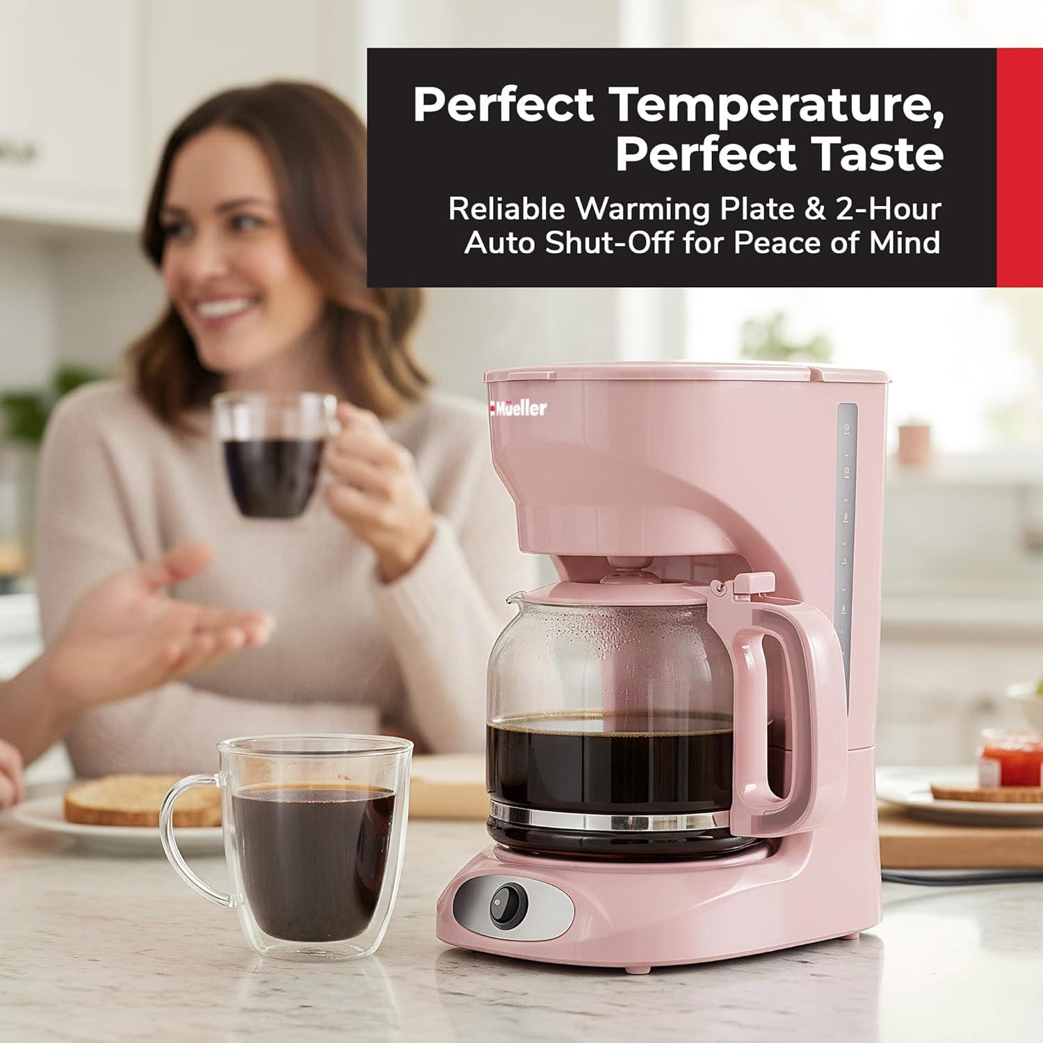 image:imageMUELLER HOME 12Cup Red Coffee Maker  Perfect for Home or Office Borosilicate Carafe AutoOff Reusable Filter AntiDrip KeepWarm Function Clear Water Level Window Red Kitchen AccessoriesPink