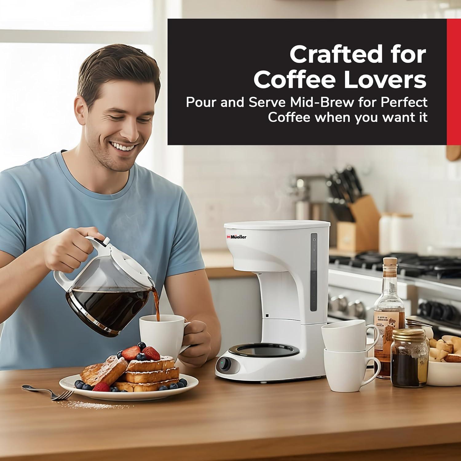 image:imageMUELLER HOME 12Cup Red Coffee Maker Perfect for Home or Office Borosilicate Carafe AutoOff Reusable Filter AntiDrip KeepWarm Function Clear Water Level Window Red Kitchen AccessoriesWhite