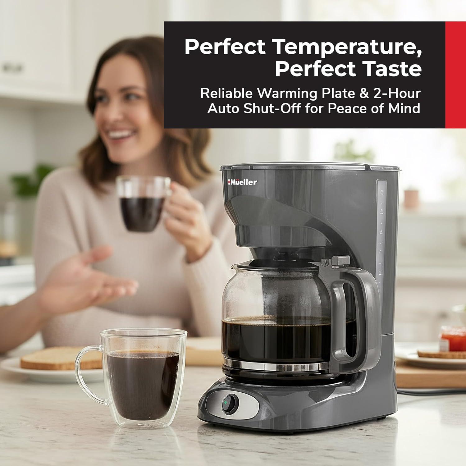 image:imageMUELLER HOME 12Cup Red Coffee Maker Perfect for Home or Office Borosilicate Carafe AutoOff Reusable Filter AntiDrip KeepWarm Function Clear Water Level Window Red Kitchen AccessoriesGray