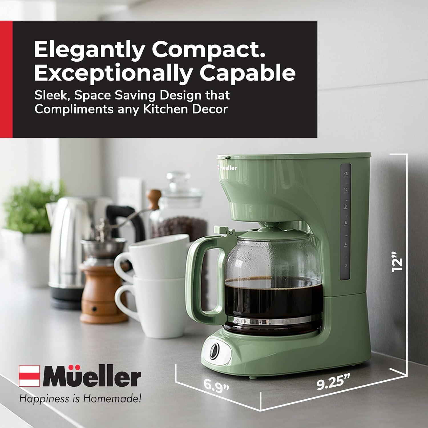 image:imageMUELLER HOME 12Cup Red Coffee Maker  Perfect for Home or Office Borosilicate Carafe AutoOff Reusable Filter AntiDrip KeepWarm Function Clear Water Level Window Red Kitchen AccessoriesGreen