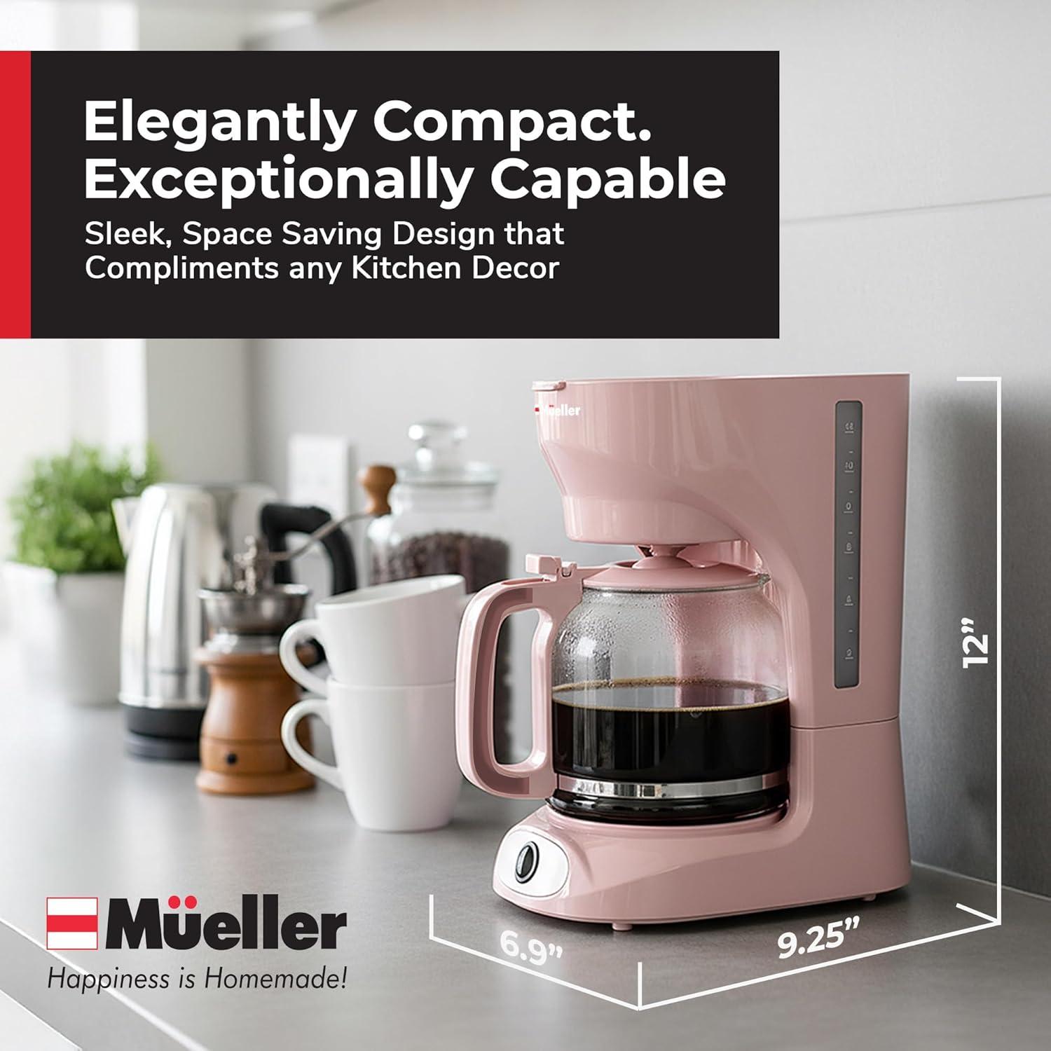 image:imageMUELLER HOME 12Cup Red Coffee Maker  Perfect for Home or Office Borosilicate Carafe AutoOff Reusable Filter AntiDrip KeepWarm Function Clear Water Level Window Red Kitchen AccessoriesPink