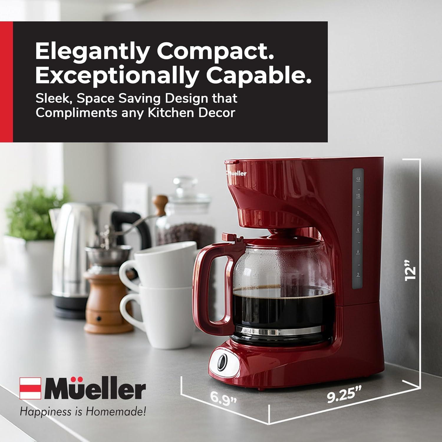 image:imageMUELLER HOME 12Cup Red Coffee Maker Perfect for Home or Office Borosilicate Carafe AutoOff Reusable Filter AntiDrip KeepWarm Function Clear Water Level Window Red Kitchen AccessoriesRed