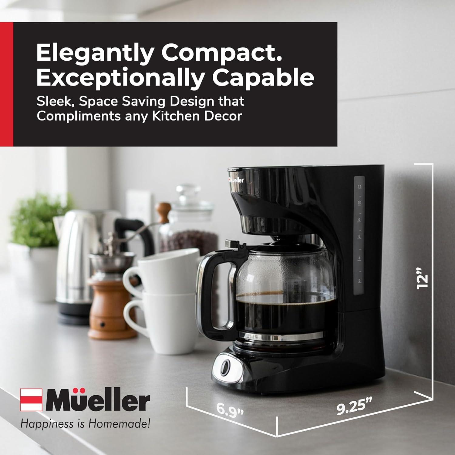 image:imageMUELLER HOME 12Cup Red Coffee Maker  Perfect for Home or Office Borosilicate Carafe AutoOff Reusable Filter AntiDrip KeepWarm Function Clear Water Level Window Red Kitchen AccessoriesBlack