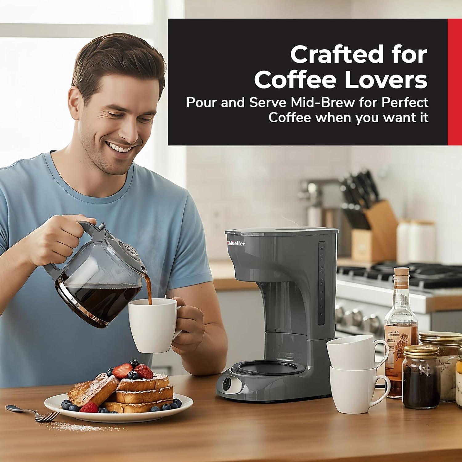 image:imageMUELLER HOME 12Cup Red Coffee Maker Perfect for Home or Office Borosilicate Carafe AutoOff Reusable Filter AntiDrip KeepWarm Function Clear Water Level Window Red Kitchen AccessoriesGray
