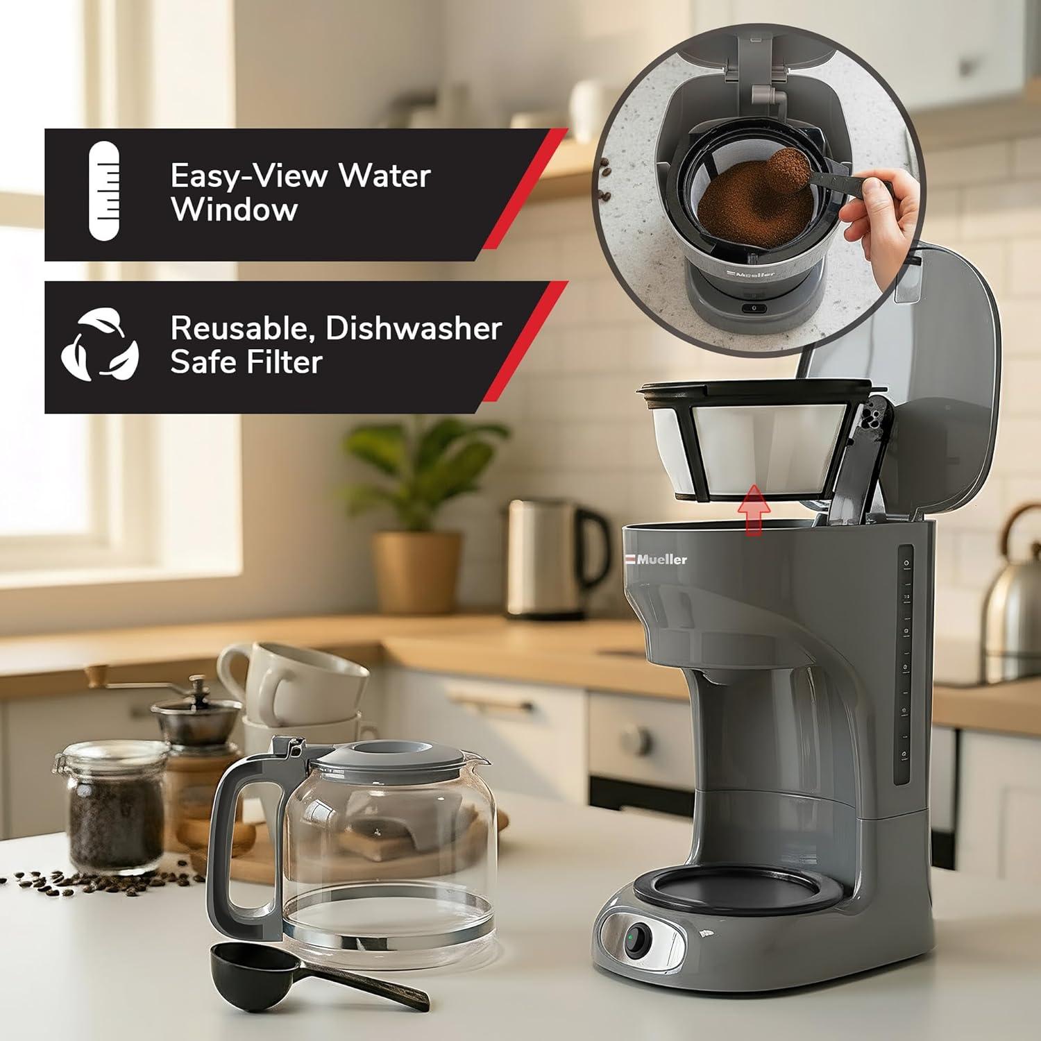 image:imageMUELLER HOME 12Cup Red Coffee Maker Perfect for Home or Office Borosilicate Carafe AutoOff Reusable Filter AntiDrip KeepWarm Function Clear Water Level Window Red Kitchen AccessoriesGray