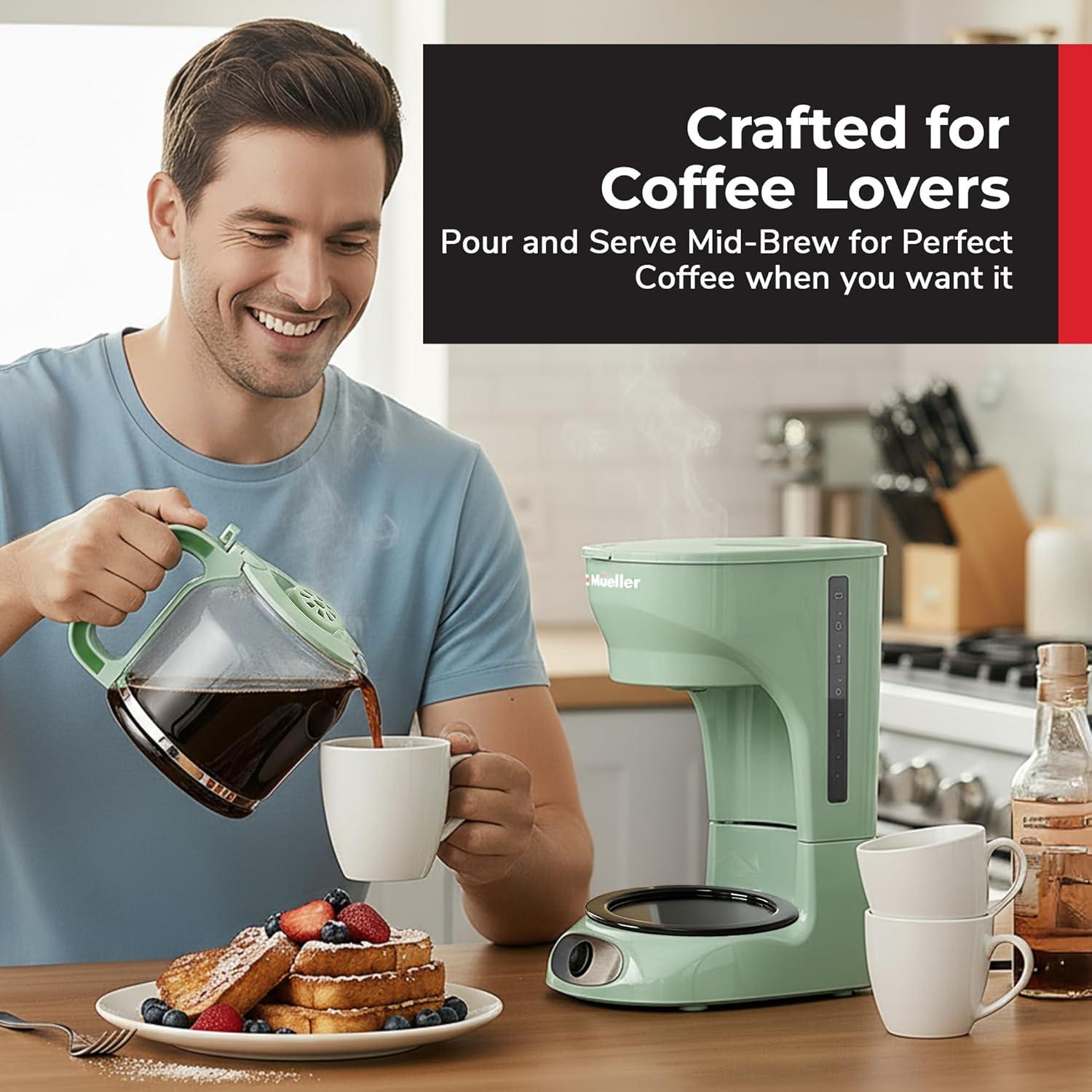 image:imageMUELLER HOME 12Cup Red Coffee Maker  Perfect for Home or Office Borosilicate Carafe AutoOff Reusable Filter AntiDrip KeepWarm Function Clear Water Level Window Red Kitchen AccessoriesGreen