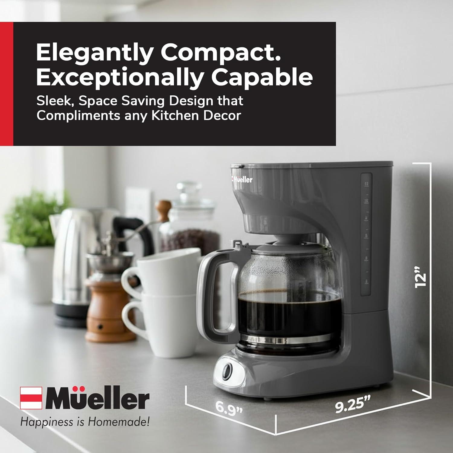 image:imageMUELLER HOME 12Cup Red Coffee Maker Perfect for Home or Office Borosilicate Carafe AutoOff Reusable Filter AntiDrip KeepWarm Function Clear Water Level Window Red Kitchen AccessoriesGray