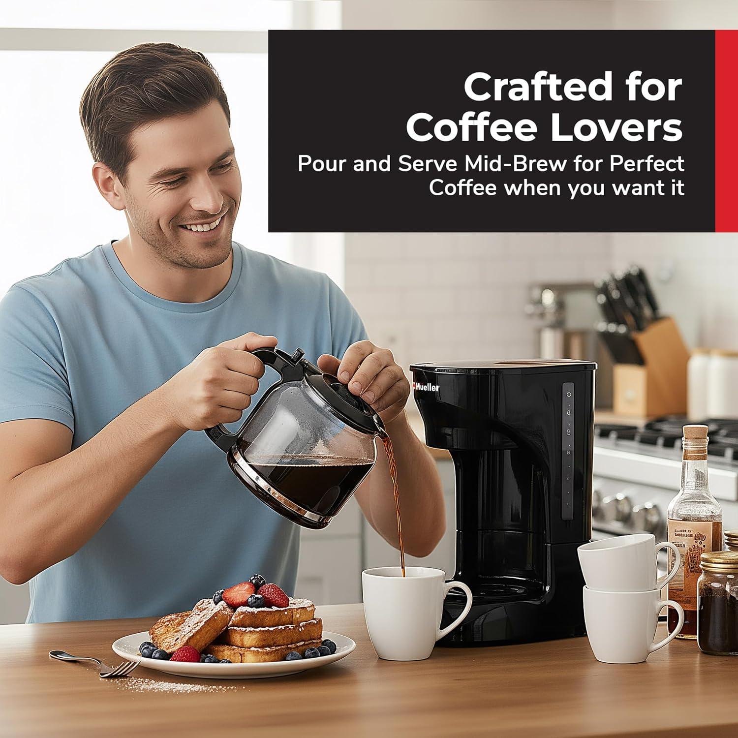 image:imageMUELLER HOME 12Cup Red Coffee Maker  Perfect for Home or Office Borosilicate Carafe AutoOff Reusable Filter AntiDrip KeepWarm Function Clear Water Level Window Red Kitchen AccessoriesBlack