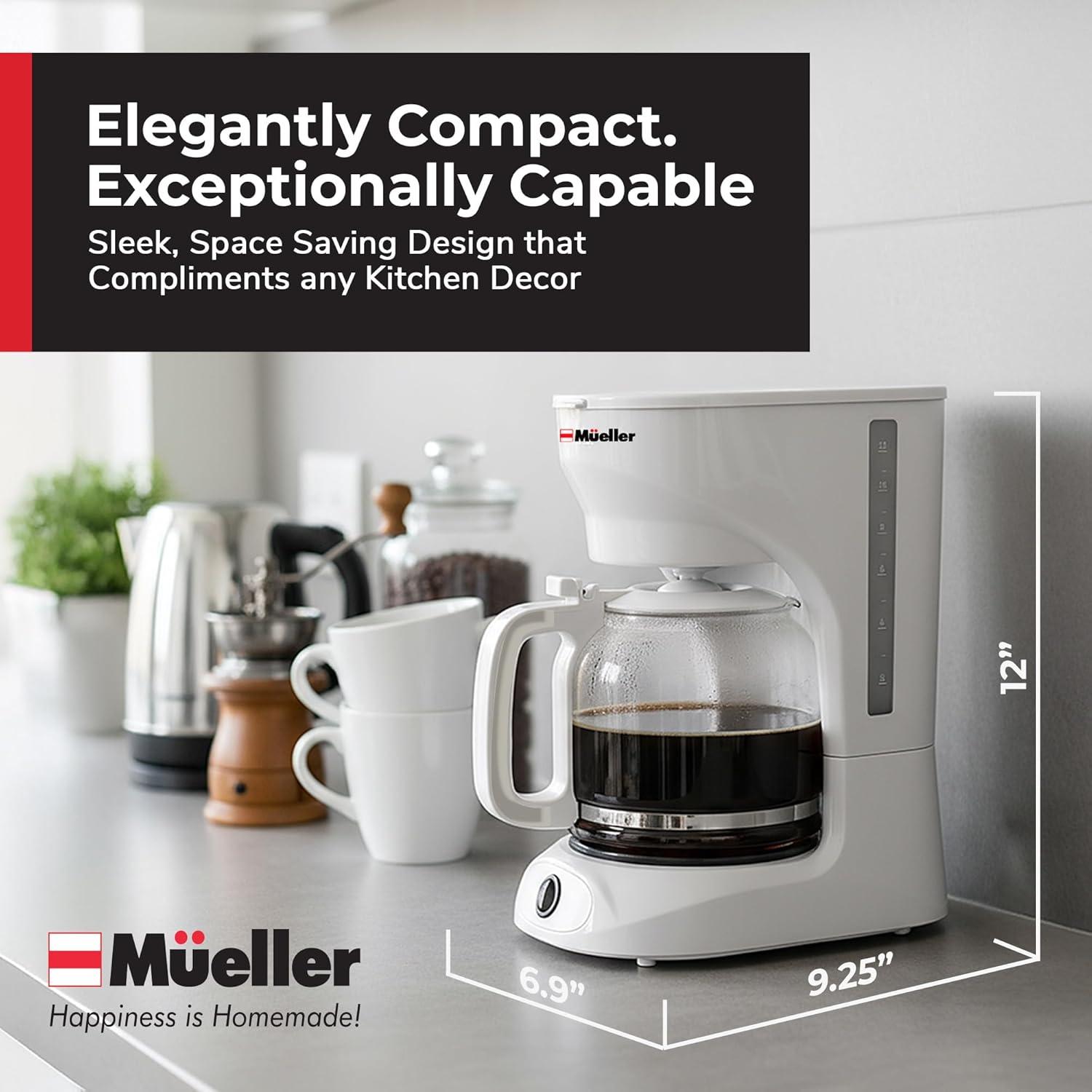image:imageMUELLER HOME 12Cup Red Coffee Maker Perfect for Home or Office Borosilicate Carafe AutoOff Reusable Filter AntiDrip KeepWarm Function Clear Water Level Window Red Kitchen AccessoriesWhite