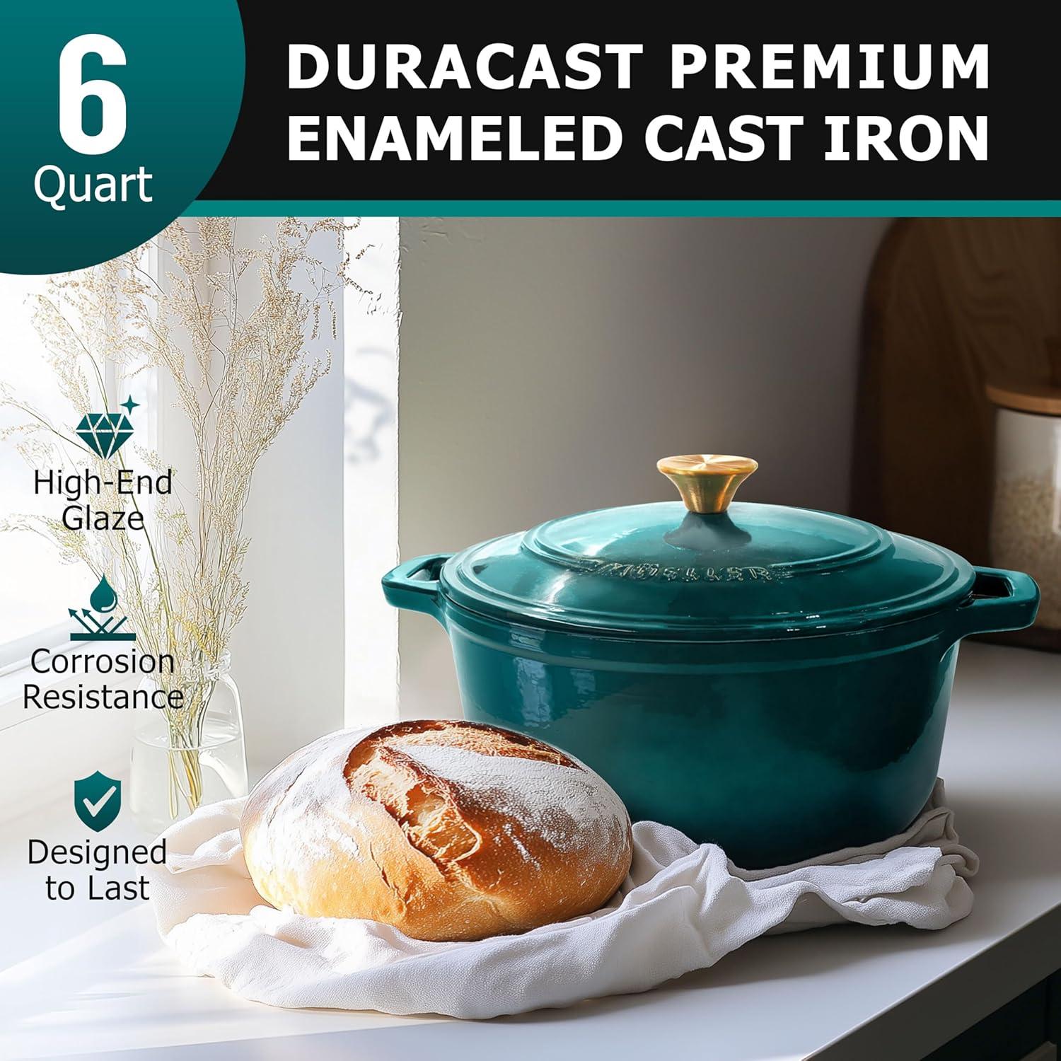 image:imageMUELLER HOME 75 QT Enameled Cast Iron Dutch Oven HeavyDuty OvenSafe up to 500 F amp Across All Cooktops Casserole Dish and Braiser Pan with Lid and Stainless Knob GreyEmerald