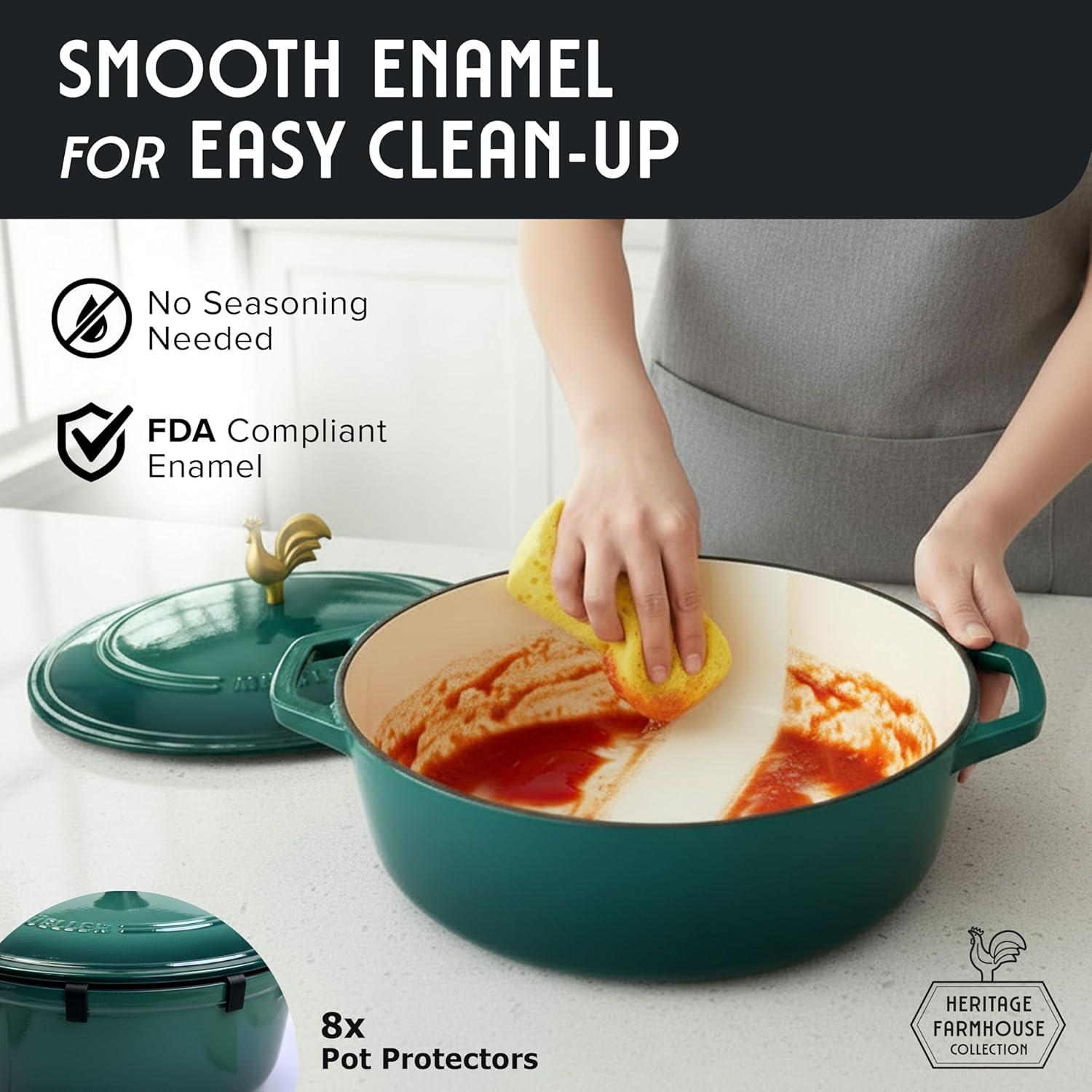 image:imageMUELLER HOME 75 QT Enameled Cast Iron Dutch Oven HeavyDuty OvenSafe up to 500 F amp Across All Cooktops Casserole Dish and Braiser Pan with Lid and Stainless Knob GreyEmerald Green