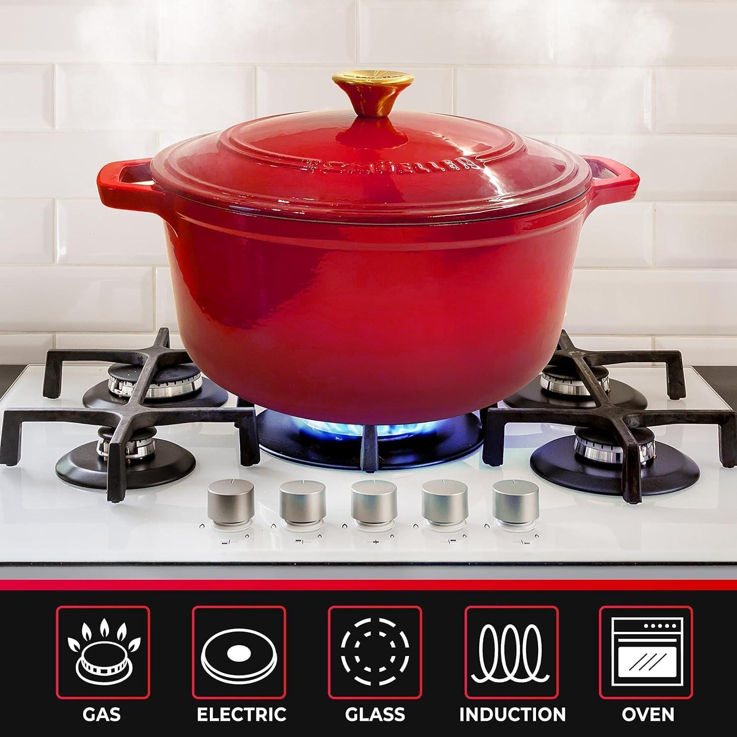 image:imageMUELLER HOME 75 QT Enameled Cast Iron Dutch Oven HeavyDuty OvenSafe up to 500 F amp Across All Cooktops Casserole Dish and Braiser Pan with Lid and Stainless Knob GreyRed