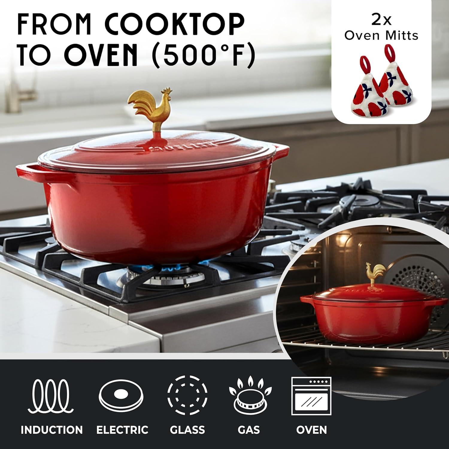image:imageMUELLER HOME 75 QT Enameled Cast Iron Dutch Oven HeavyDuty OvenSafe up to 500 F amp Across All Cooktops Casserole Dish and Braiser Pan with Lid and Stainless Knob GreyRed