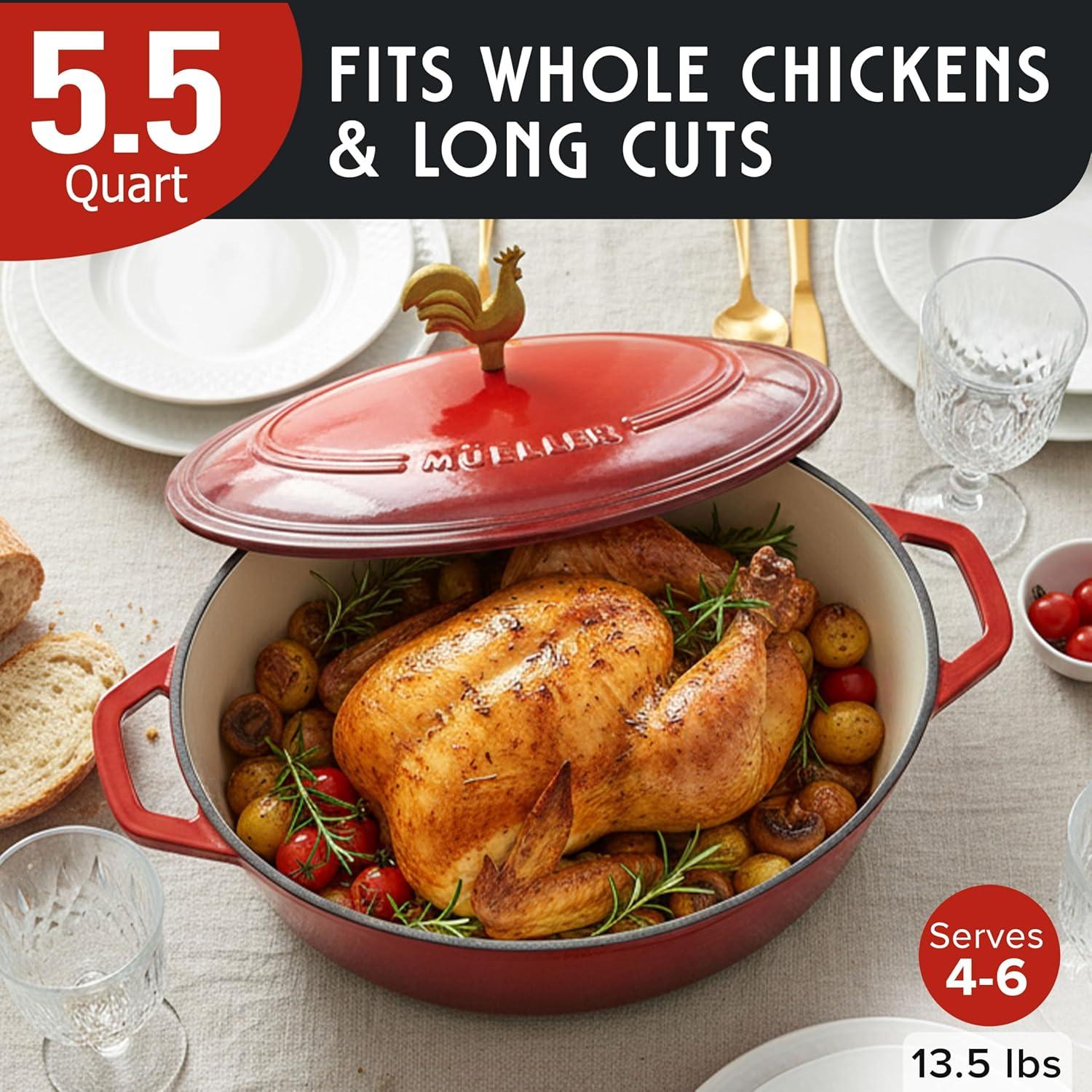 image:imageMUELLER HOME 75 QT Enameled Cast Iron Dutch Oven HeavyDuty OvenSafe up to 500 F amp Across All Cooktops Casserole Dish and Braiser Pan with Lid and Stainless Knob GreyRed
