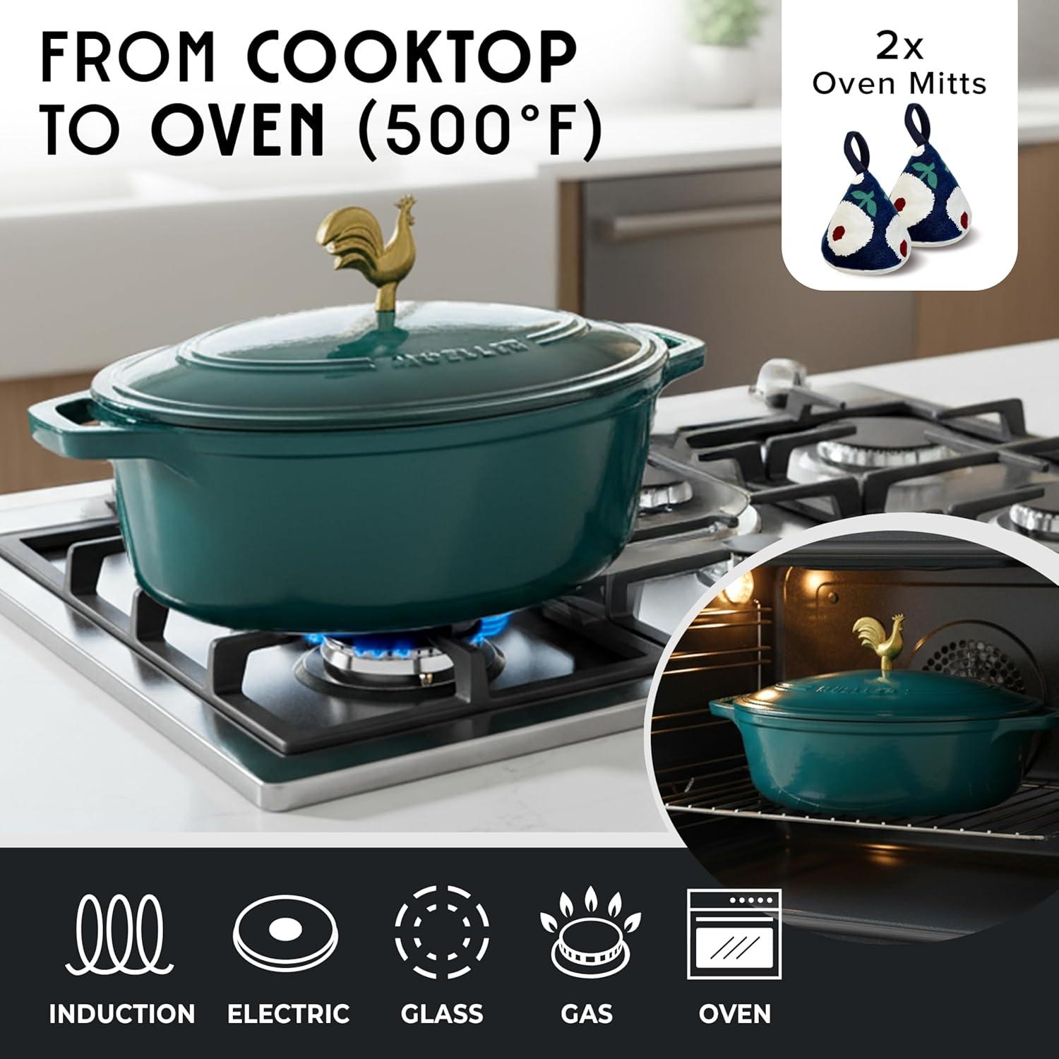 image:imageMUELLER HOME 75 QT Enameled Cast Iron Dutch Oven HeavyDuty OvenSafe up to 500 F amp Across All Cooktops Casserole Dish and Braiser Pan with Lid and Stainless Knob GreyEmerald Green