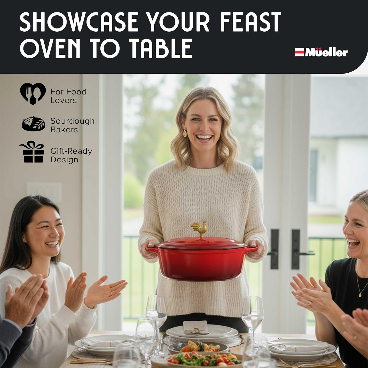image:imageMUELLER HOME 75 QT Enameled Cast Iron Dutch Oven HeavyDuty OvenSafe up to 500 F amp Across All Cooktops Casserole Dish and Braiser Pan with Lid and Stainless Knob GreyRed