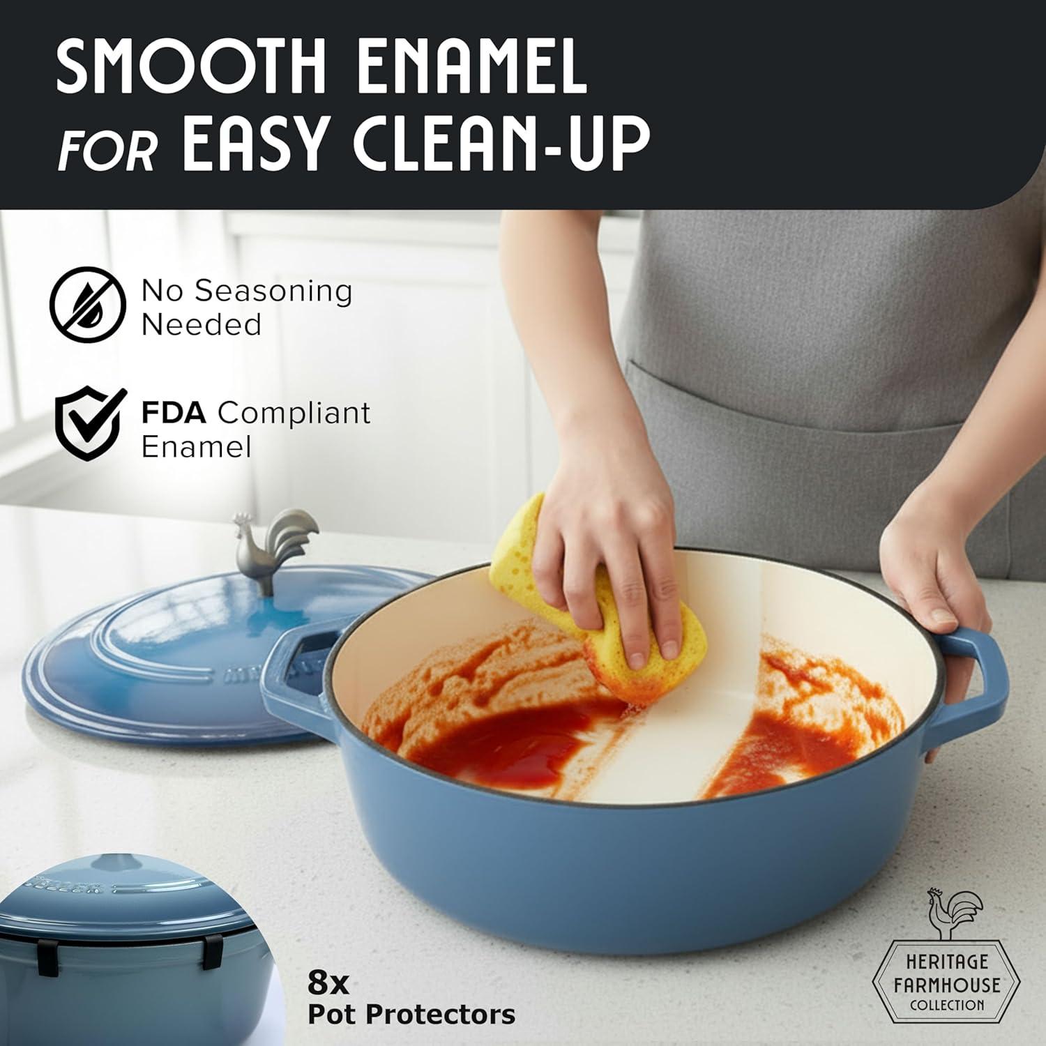 image:imageMUELLER HOME 75 QT Enameled Cast Iron Dutch Oven HeavyDuty OvenSafe up to 500 F amp Across All Cooktops Casserole Dish and Braiser Pan with Lid and Stainless Knob GreyMineral Blue