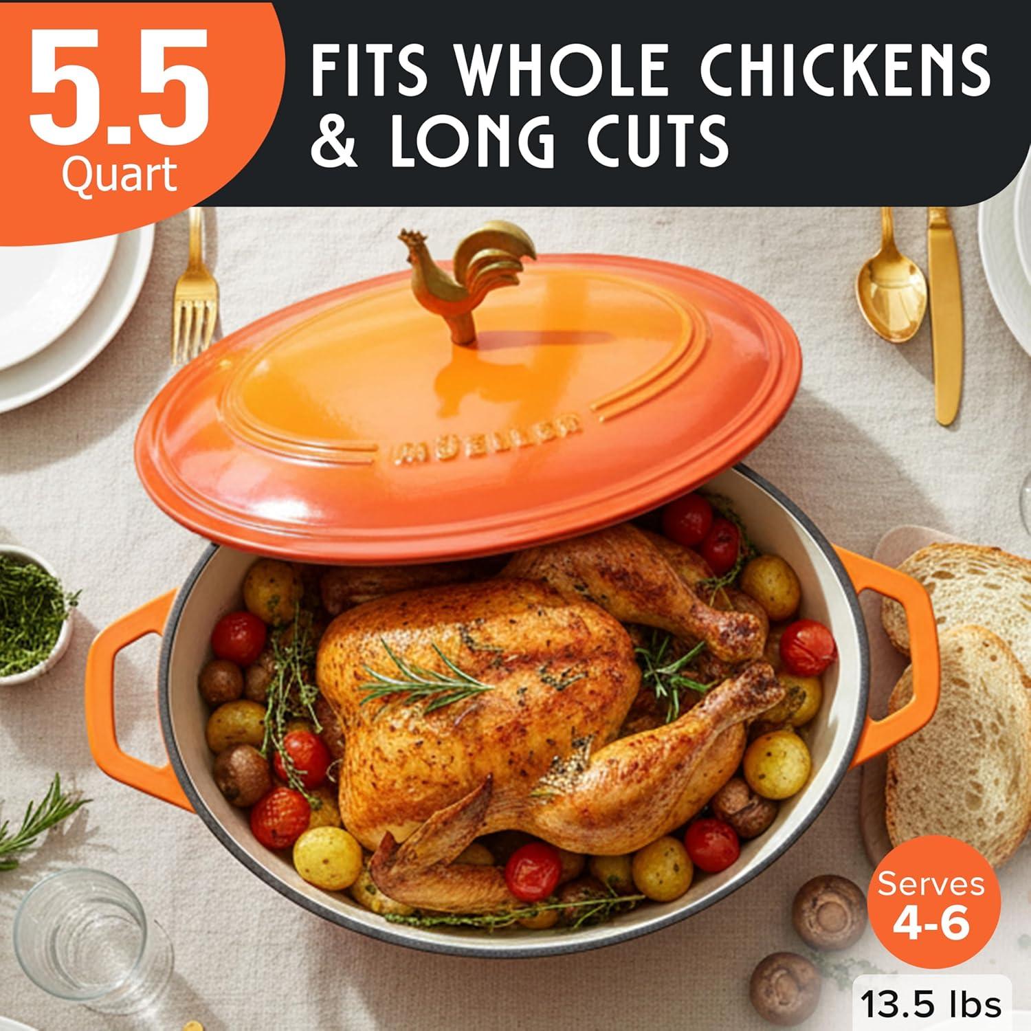 image:imageMUELLER HOME 75 QT Enameled Cast Iron Dutch Oven HeavyDuty OvenSafe up to 500 F amp Across All Cooktops Casserole Dish and Braiser Pan with Lid and Stainless Knob GreyOrange