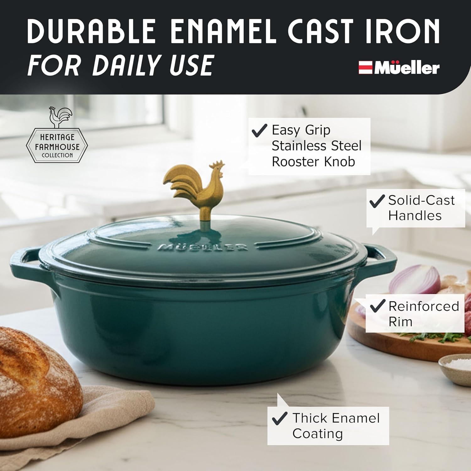 image:imageMUELLER HOME 75 QT Enameled Cast Iron Dutch Oven HeavyDuty OvenSafe up to 500 F amp Across All Cooktops Casserole Dish and Braiser Pan with Lid and Stainless Knob GreyEmerald Green