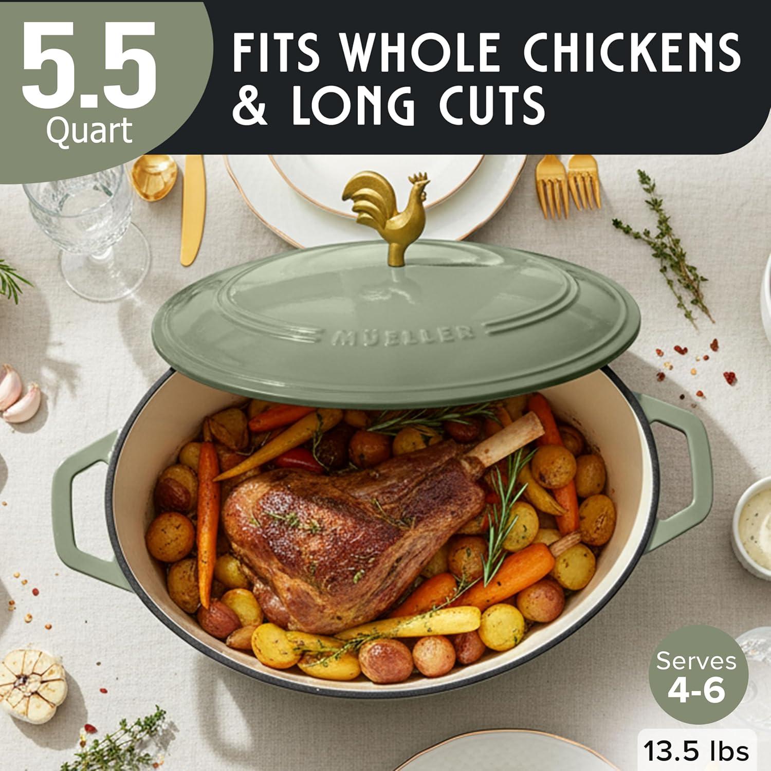 image:imageMUELLER HOME 75 QT Enameled Cast Iron Dutch Oven HeavyDuty OvenSafe up to 500 F amp Across All Cooktops Casserole Dish and Braiser Pan with Lid and Stainless Knob GreyThyme Green