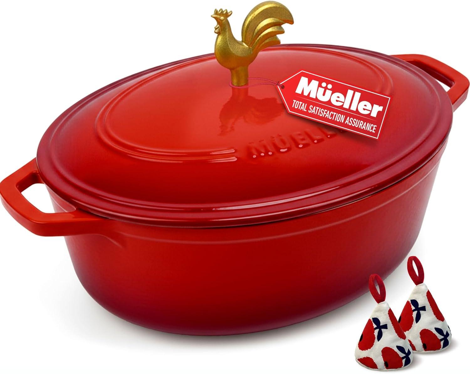 image:imageMUELLER HOME 75 QT Enameled Cast Iron Dutch Oven HeavyDuty OvenSafe up to 500 F amp Across All Cooktops Casserole Dish and Braiser Pan with Lid and Stainless Knob GreyRed