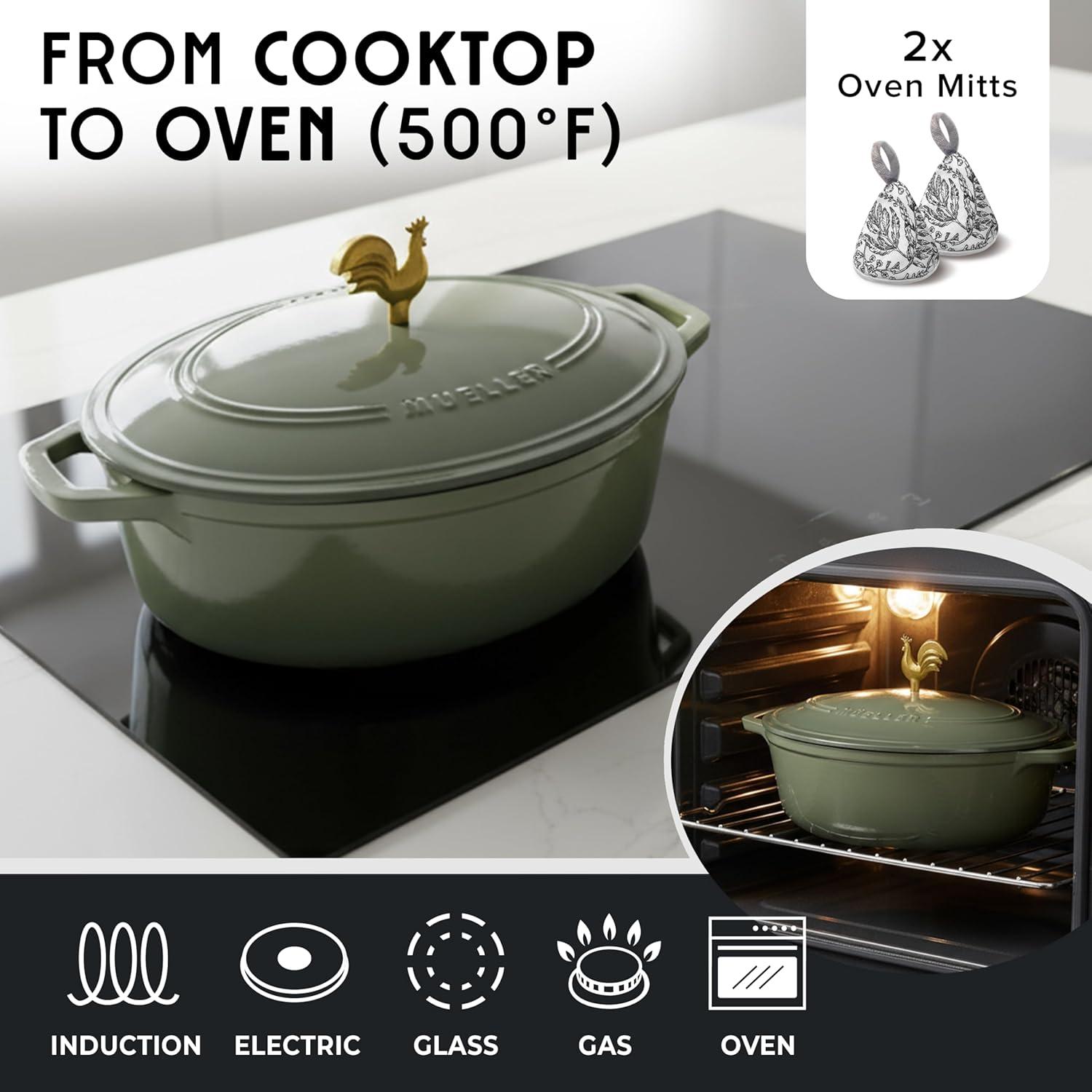 image:imageMUELLER HOME 75 QT Enameled Cast Iron Dutch Oven HeavyDuty OvenSafe up to 500 F amp Across All Cooktops Casserole Dish and Braiser Pan with Lid and Stainless Knob GreyThyme Green
