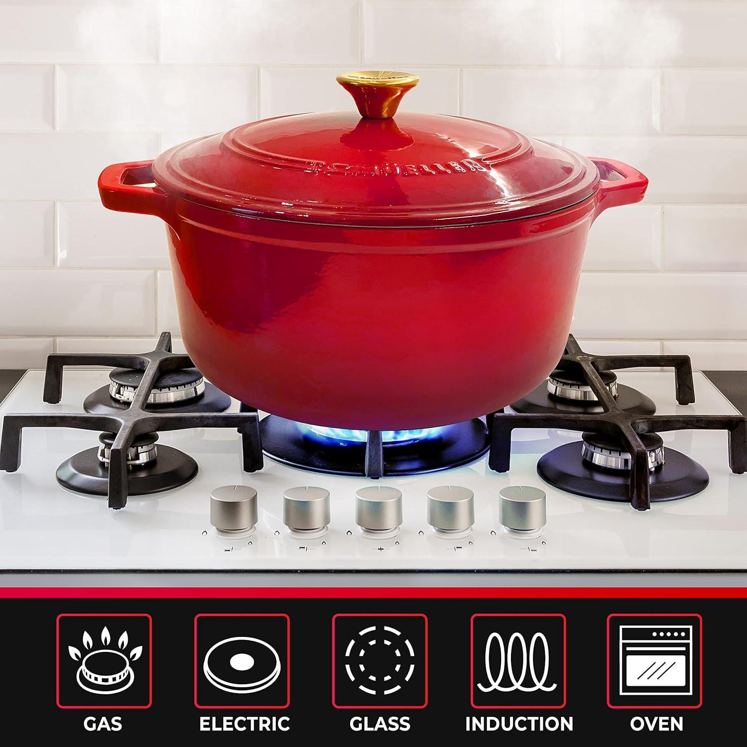 image:imageMUELLER HOME 75 QT Enameled Cast Iron Dutch Oven HeavyDuty OvenSafe up to 500 F amp Across All Cooktops Casserole Dish and Braiser Pan with Lid and Stainless Knob GreyRed
