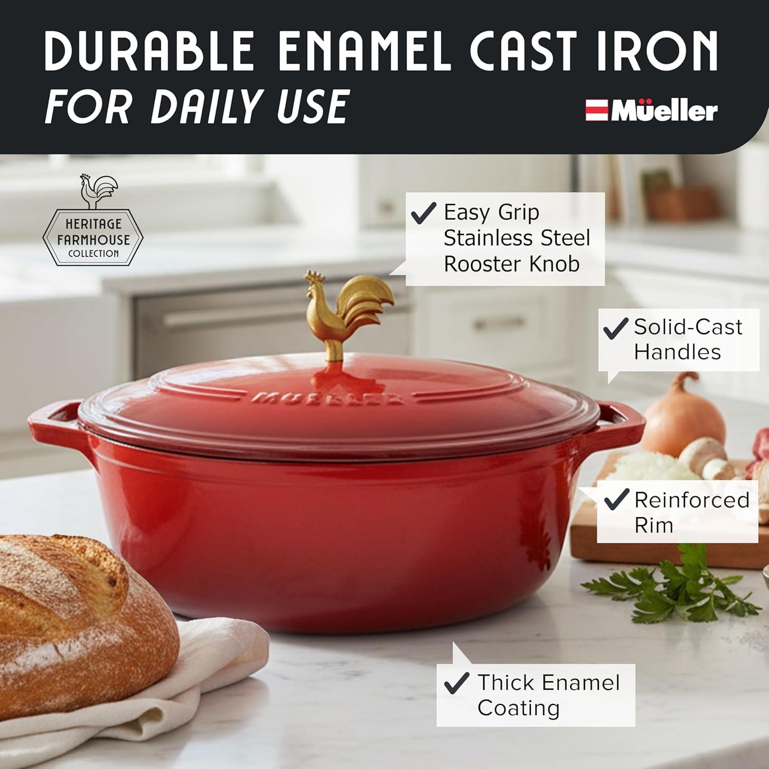image:imageMUELLER HOME 75 QT Enameled Cast Iron Dutch Oven HeavyDuty OvenSafe up to 500 F amp Across All Cooktops Casserole Dish and Braiser Pan with Lid and Stainless Knob GreyRed