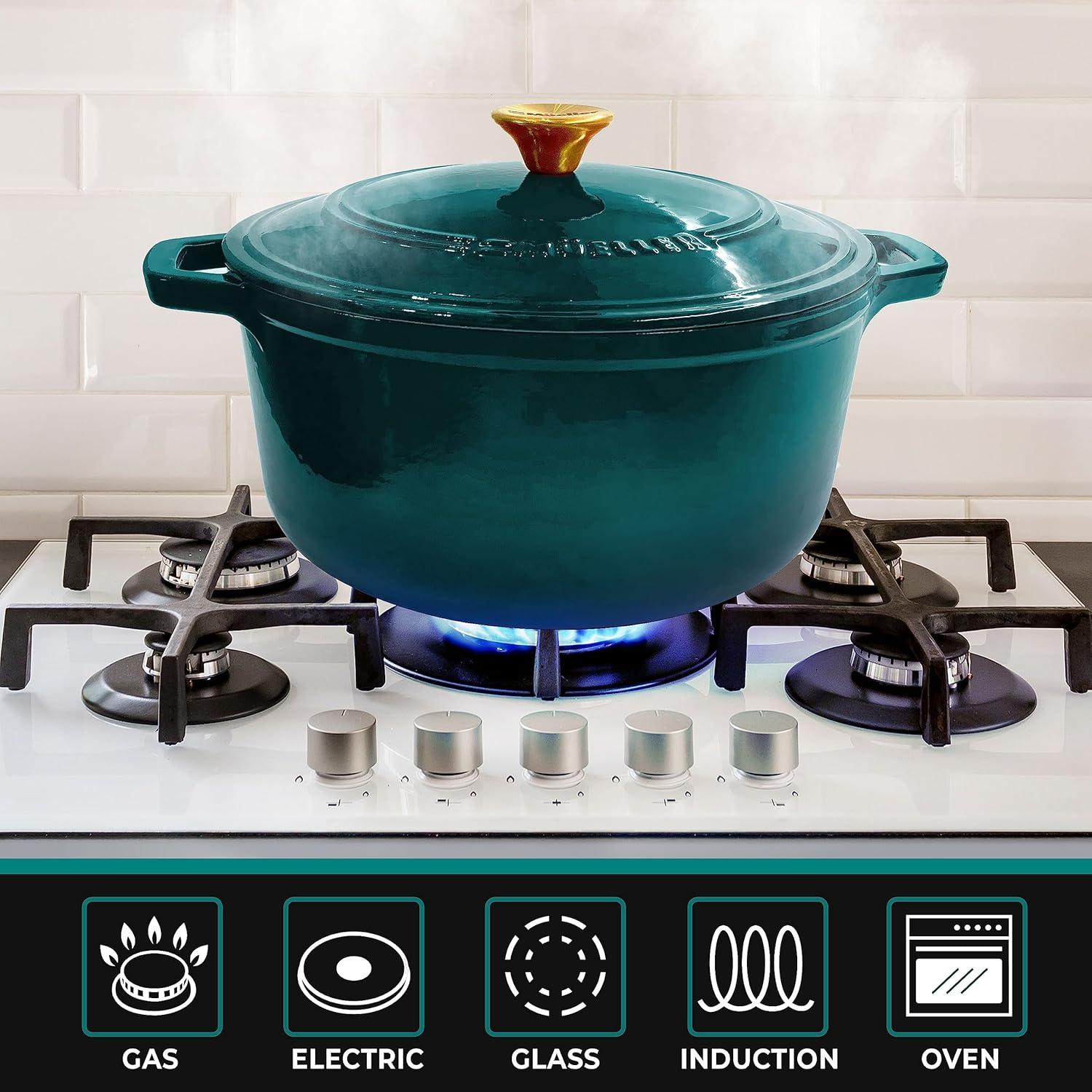 image:imageMUELLER HOME 75 QT Enameled Cast Iron Dutch Oven HeavyDuty OvenSafe up to 500 F amp Across All Cooktops Casserole Dish and Braiser Pan with Lid and Stainless Knob GreyEmerald