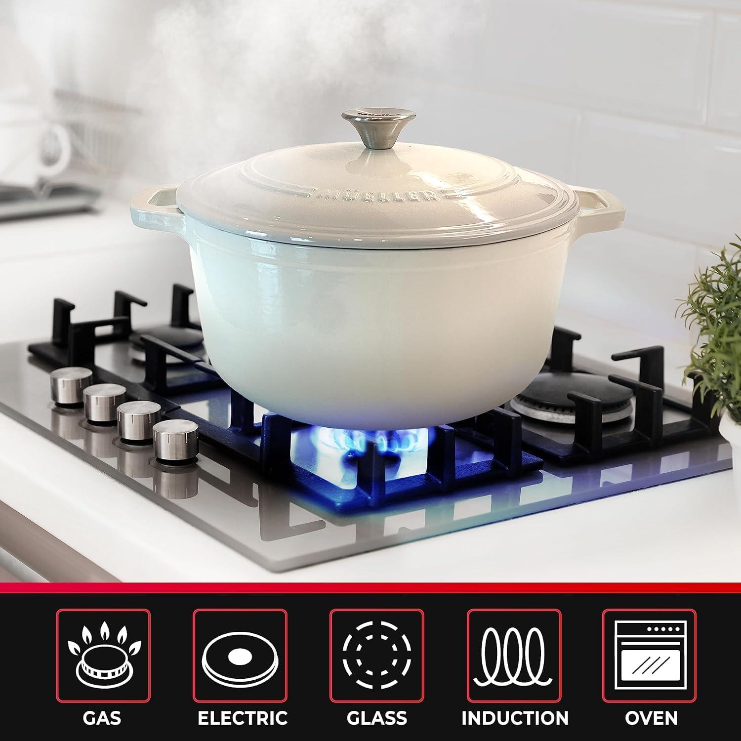 image:imageMUELLER HOME 75 QT Enameled Cast Iron Dutch Oven HeavyDuty OvenSafe up to 500 F amp Across All Cooktops Casserole Dish and Braiser Pan with Lid and Stainless Knob GreyOyster White