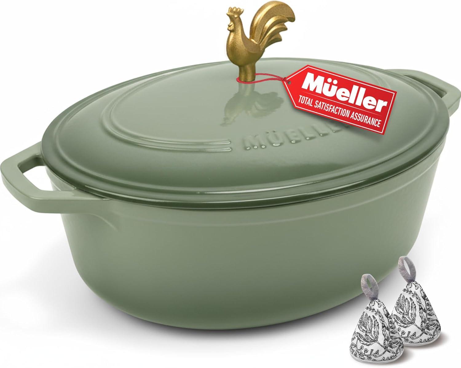 image:imageMUELLER HOME 75 QT Enameled Cast Iron Dutch Oven HeavyDuty OvenSafe up to 500 F amp Across All Cooktops Casserole Dish and Braiser Pan with Lid and Stainless Knob GreyThyme Green