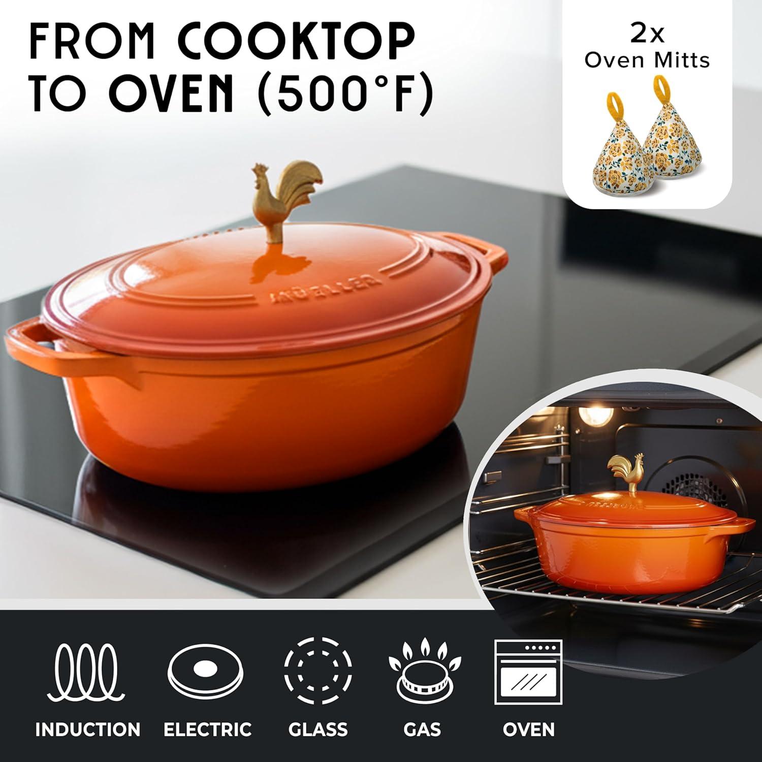image:imageMUELLER HOME 75 QT Enameled Cast Iron Dutch Oven HeavyDuty OvenSafe up to 500 F amp Across All Cooktops Casserole Dish and Braiser Pan with Lid and Stainless Knob GreyOrange