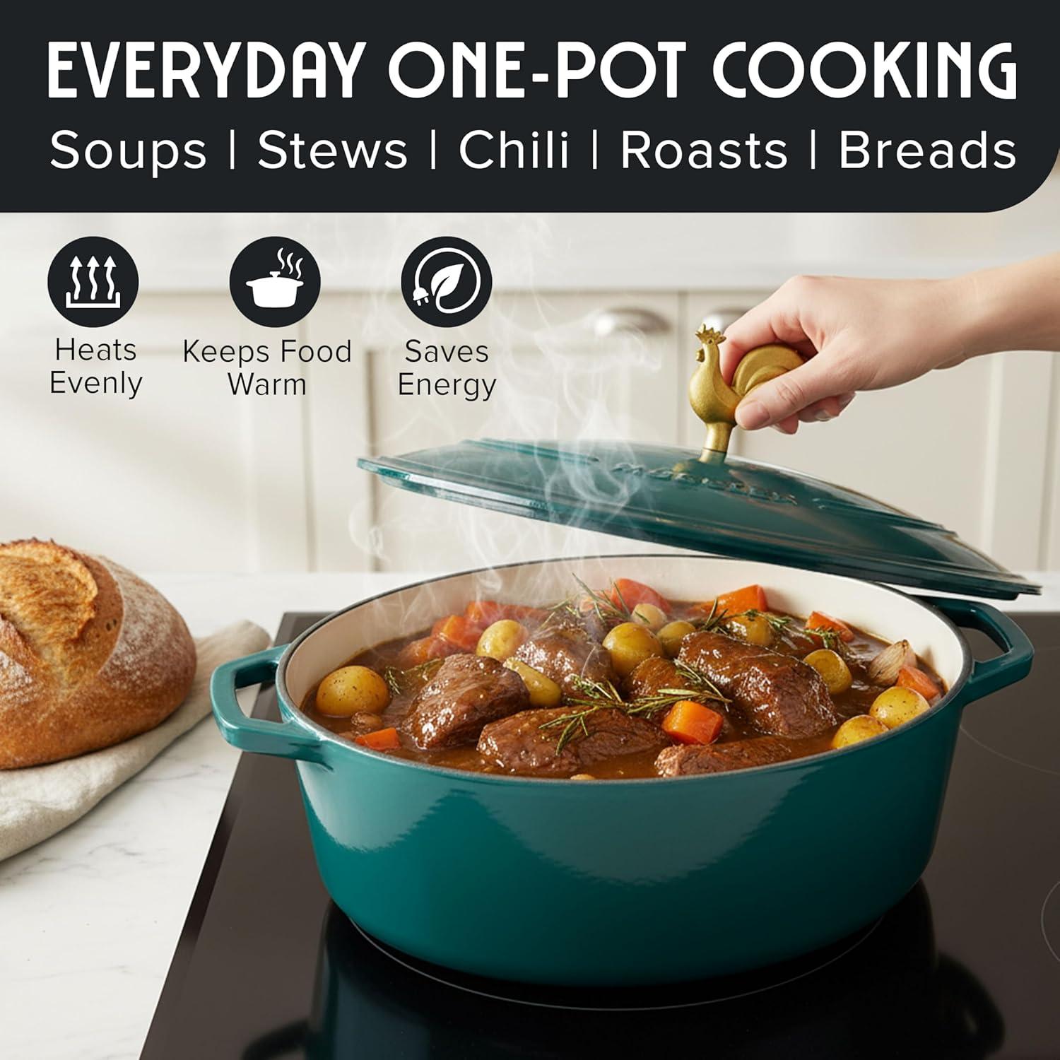 image:imageMUELLER HOME 75 QT Enameled Cast Iron Dutch Oven HeavyDuty OvenSafe up to 500 F amp Across All Cooktops Casserole Dish and Braiser Pan with Lid and Stainless Knob GreyEmerald Green