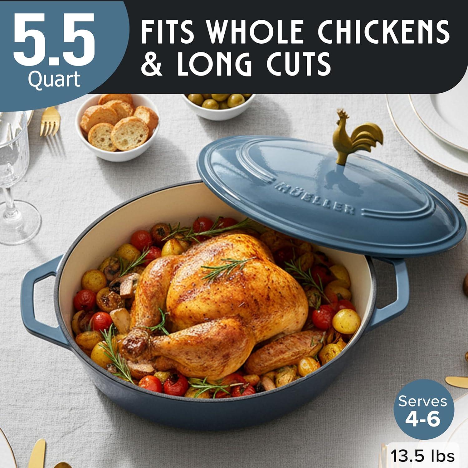 image:imageMUELLER HOME 75 QT Enameled Cast Iron Dutch Oven HeavyDuty OvenSafe up to 500 F amp Across All Cooktops Casserole Dish and Braiser Pan with Lid and Stainless Knob GreyMineral Blue