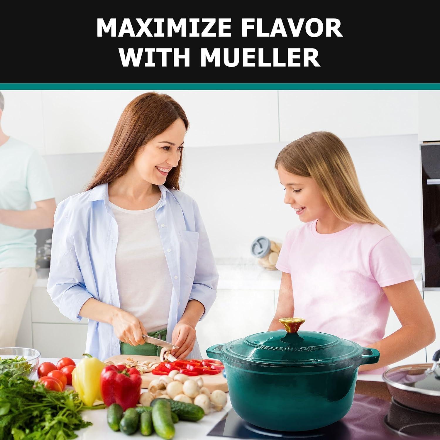 image:imageMUELLER HOME 75 QT Enameled Cast Iron Dutch Oven HeavyDuty OvenSafe up to 500 F amp Across All Cooktops Casserole Dish and Braiser Pan with Lid and Stainless Knob GreyEmerald