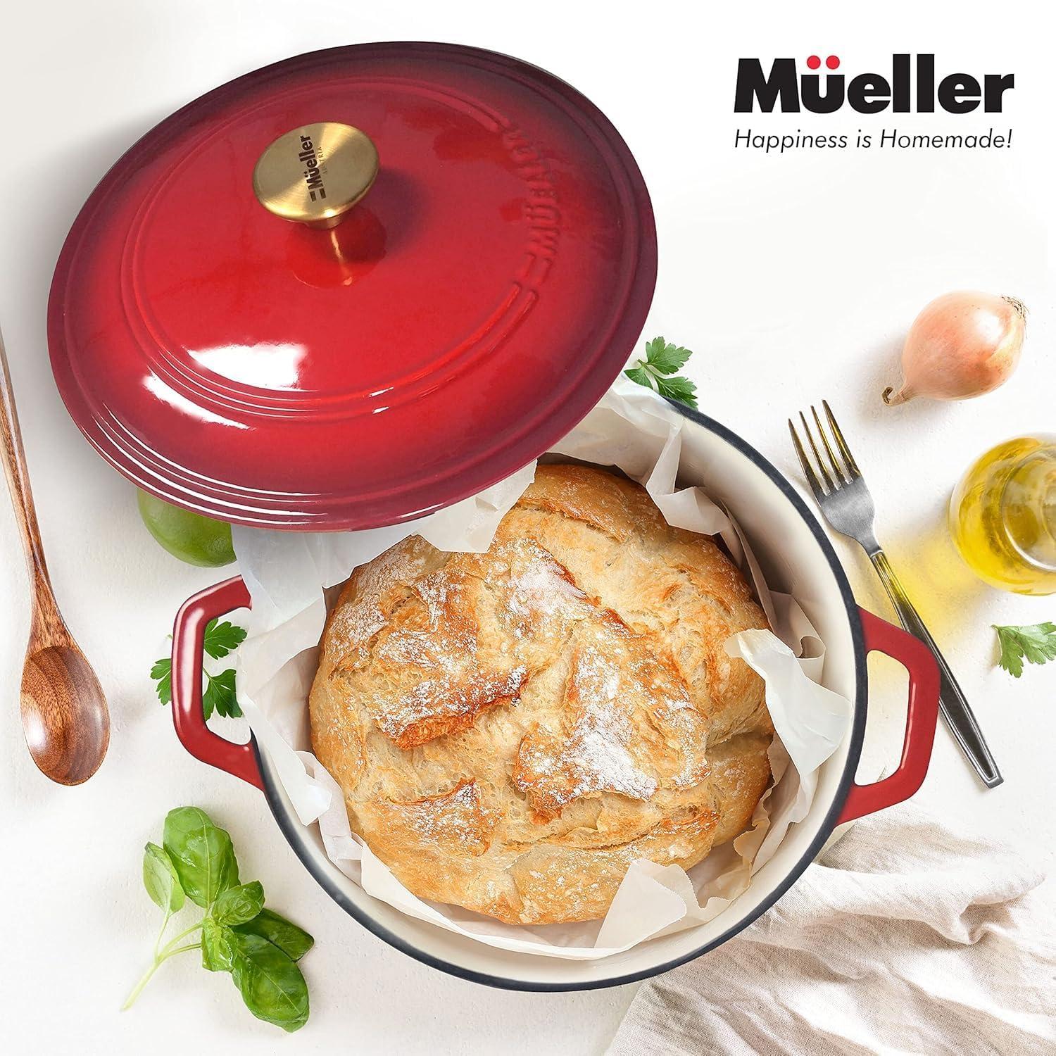 image:imageMUELLER HOME 75 QT Enameled Cast Iron Dutch Oven HeavyDuty OvenSafe up to 500 F amp Across All Cooktops Casserole Dish and Braiser Pan with Lid and Stainless Knob GreyRed