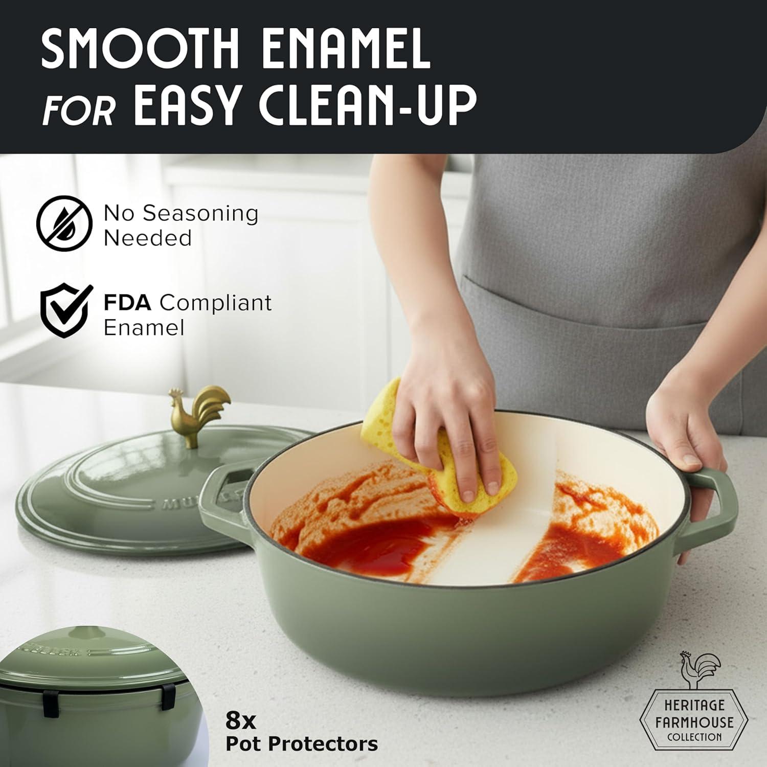 image:imageMUELLER HOME 75 QT Enameled Cast Iron Dutch Oven HeavyDuty OvenSafe up to 500 F amp Across All Cooktops Casserole Dish and Braiser Pan with Lid and Stainless Knob GreyThyme Green
