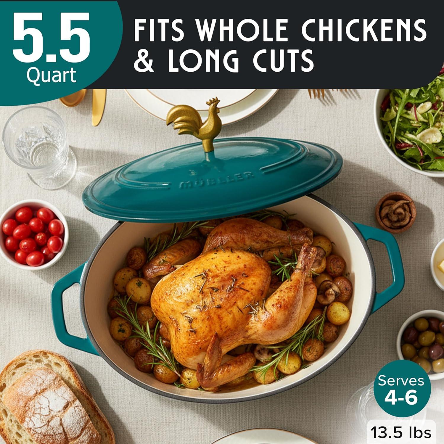 image:imageMUELLER HOME 75 QT Enameled Cast Iron Dutch Oven HeavyDuty OvenSafe up to 500 F amp Across All Cooktops Casserole Dish and Braiser Pan with Lid and Stainless Knob GreyEmerald Green