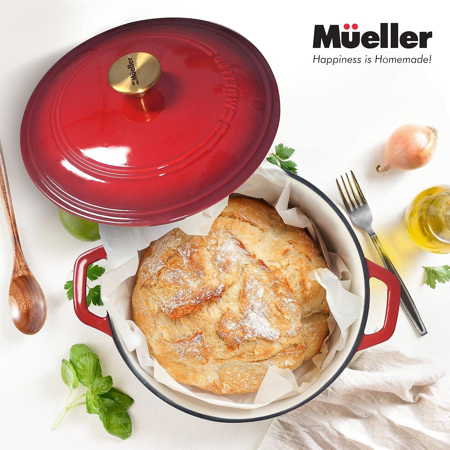 image:imageMUELLER HOME 75 QT Enameled Cast Iron Dutch Oven HeavyDuty OvenSafe up to 500 F amp Across All Cooktops Casserole Dish and Braiser Pan with Lid and Stainless Knob GreyRed