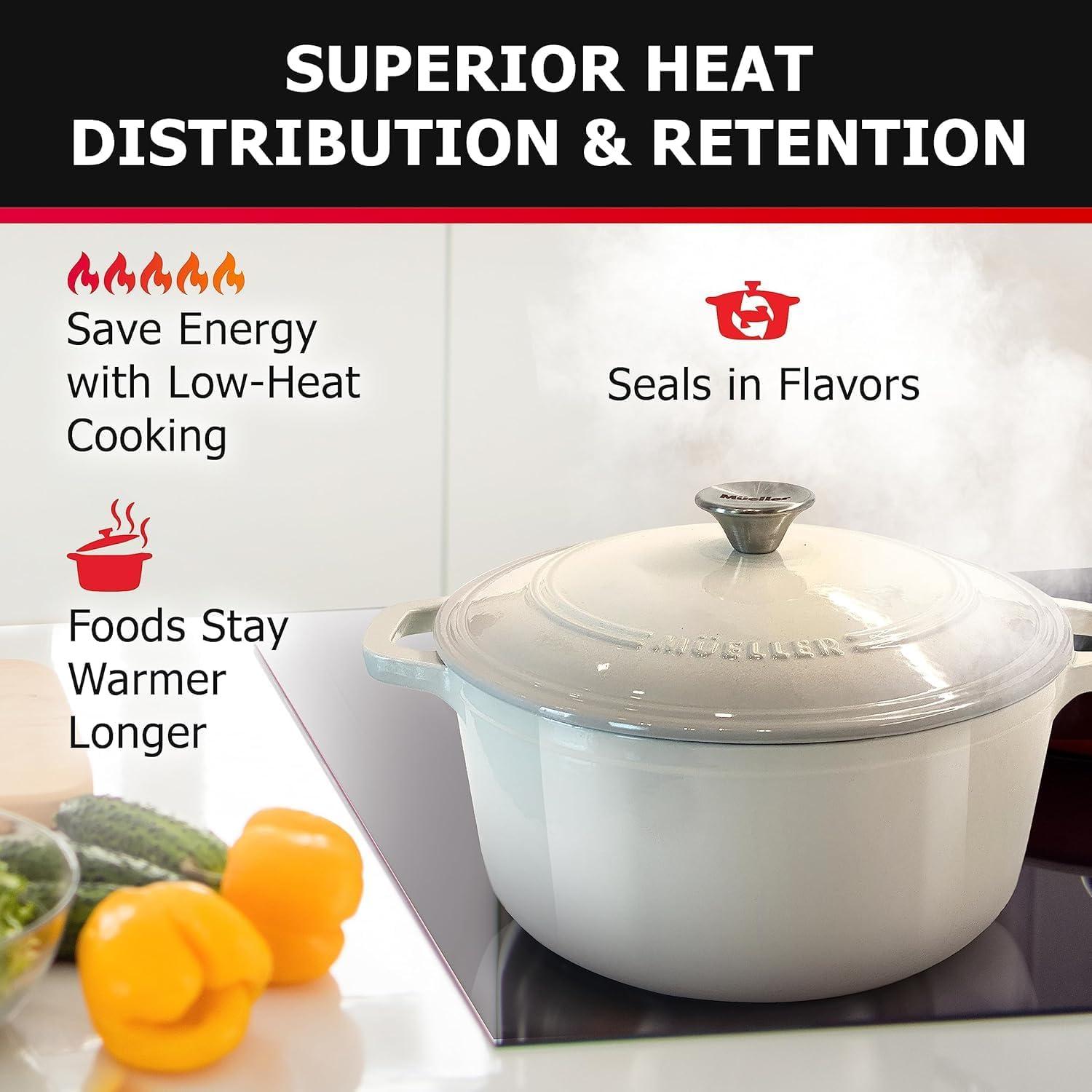 image:imageMUELLER HOME 75 QT Enameled Cast Iron Dutch Oven HeavyDuty OvenSafe up to 500 F amp Across All Cooktops Casserole Dish and Braiser Pan with Lid and Stainless Knob GreyOyster White