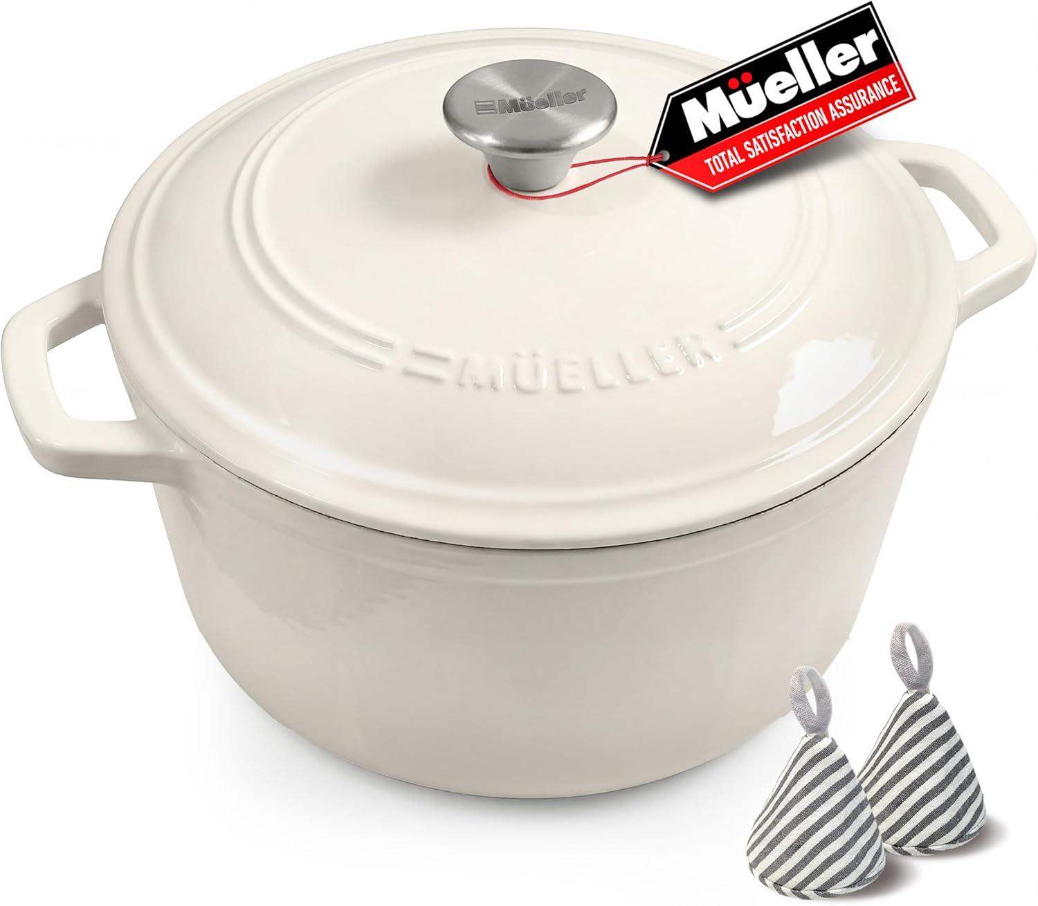 image:imageMUELLER HOME 75 QT Enameled Cast Iron Dutch Oven HeavyDuty OvenSafe up to 500 F amp Across All Cooktops Casserole Dish and Braiser Pan with Lid and Stainless Knob GreyOyster White