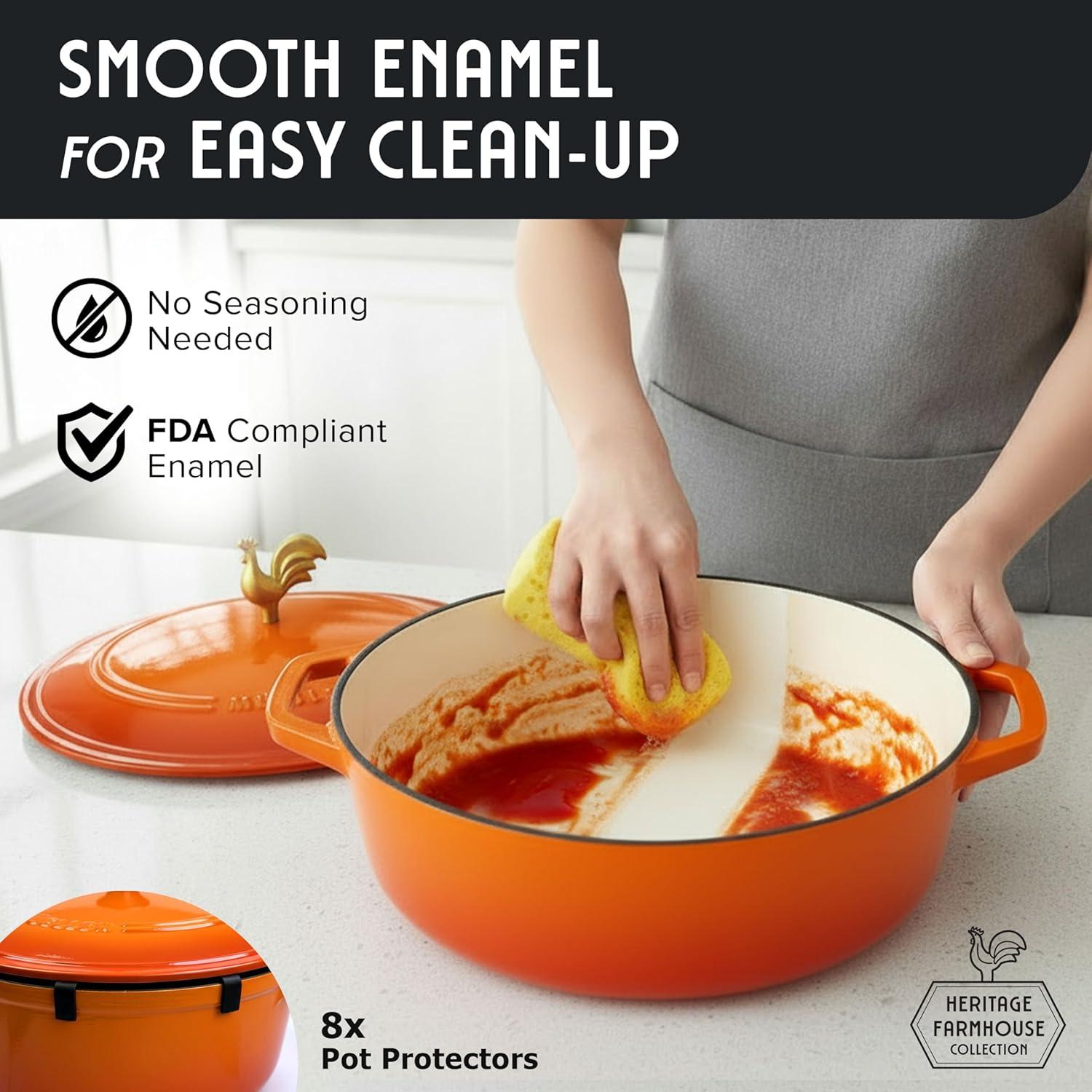 image:imageMUELLER HOME 75 QT Enameled Cast Iron Dutch Oven HeavyDuty OvenSafe up to 500 F amp Across All Cooktops Casserole Dish and Braiser Pan with Lid and Stainless Knob GreyOrange