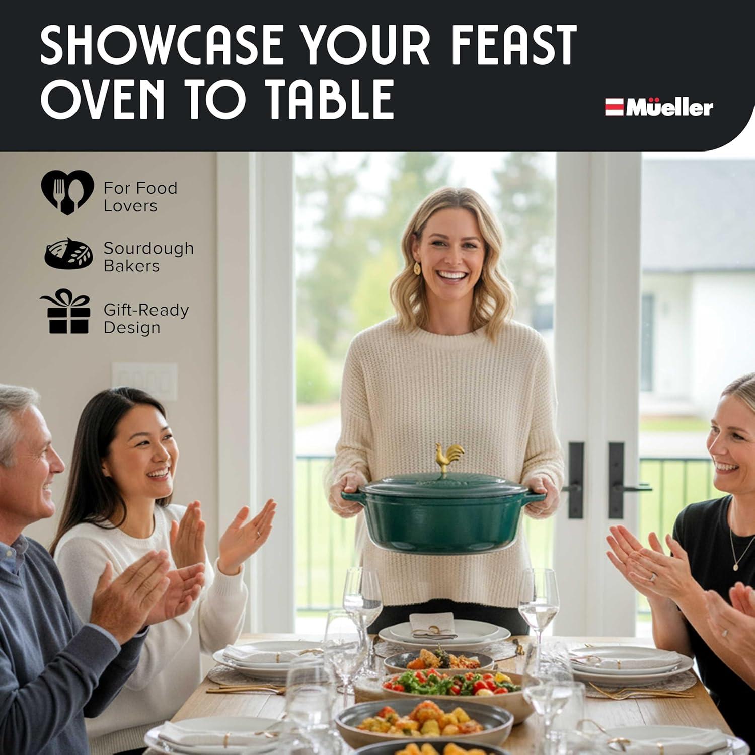 image:imageMUELLER HOME 75 QT Enameled Cast Iron Dutch Oven HeavyDuty OvenSafe up to 500 F amp Across All Cooktops Casserole Dish and Braiser Pan with Lid and Stainless Knob GreyEmerald Green