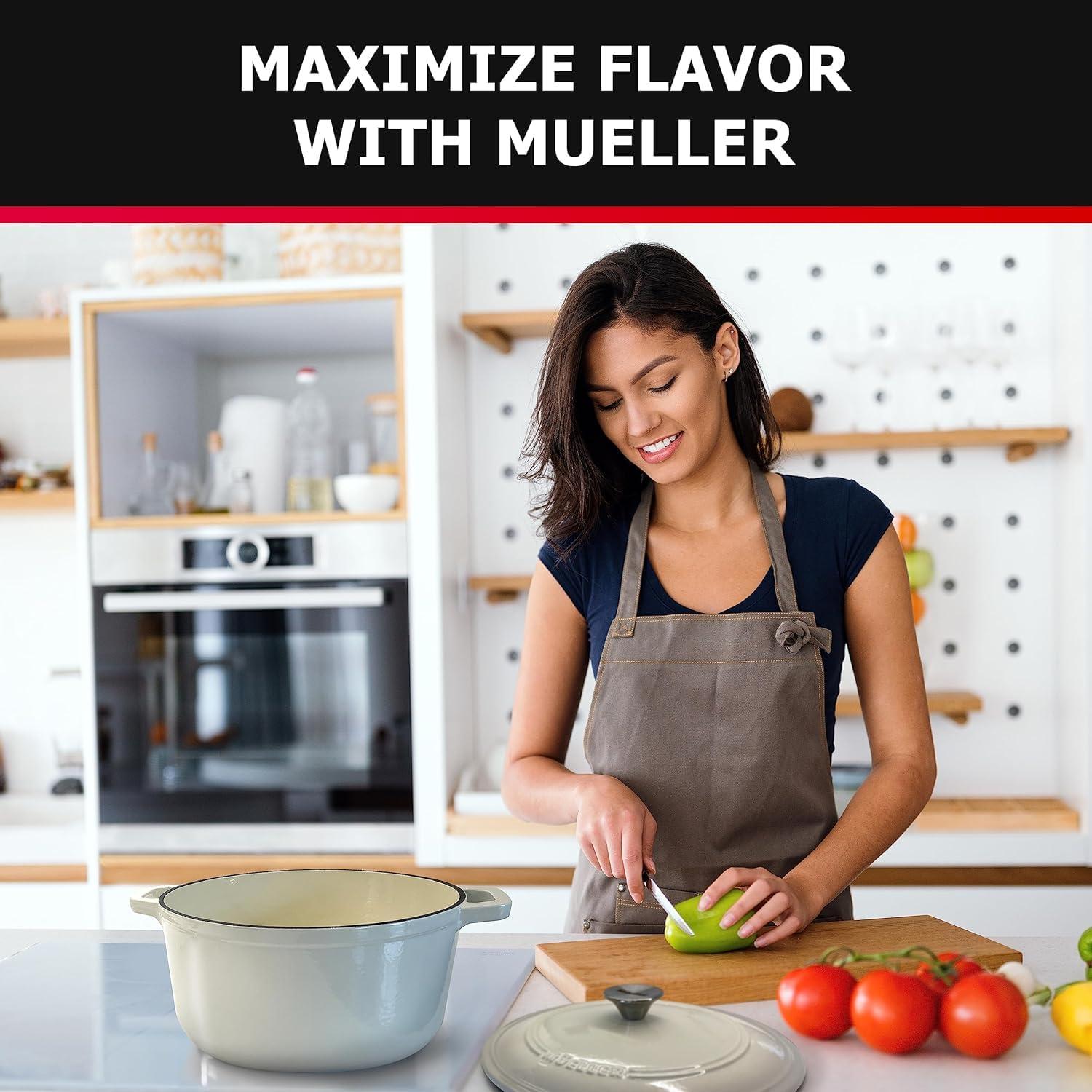 image:imageMUELLER HOME 75 QT Enameled Cast Iron Dutch Oven HeavyDuty OvenSafe up to 500 F amp Across All Cooktops Casserole Dish and Braiser Pan with Lid and Stainless Knob GreyOyster White