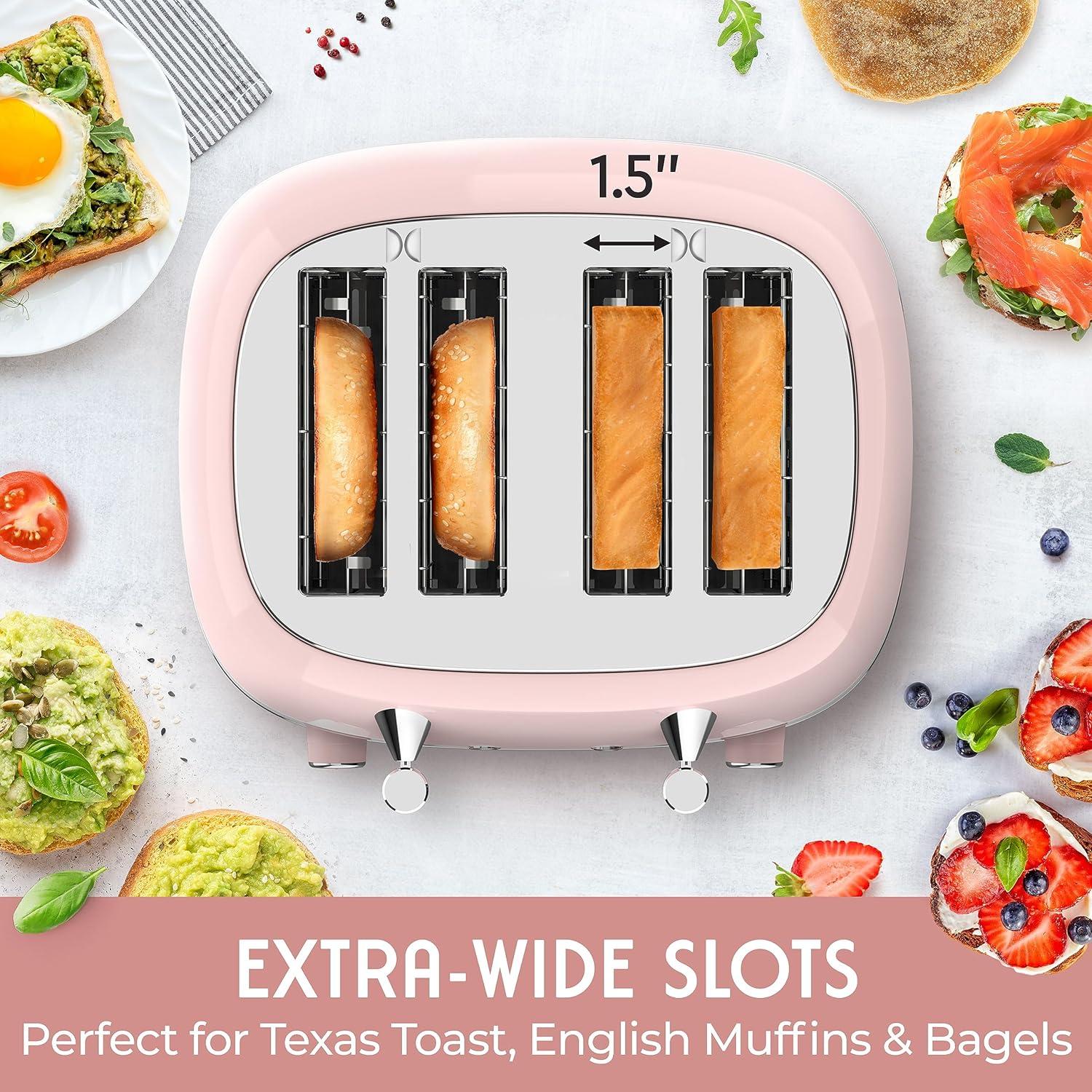 image:imageMUELLER HOME Retro Toaster 2 Slice 7 Browning Levels 3 Functions Reheat Defrost Cancel Stainless Steel Features Removable Crumb Tray Under Base Cord Storage BlackPink