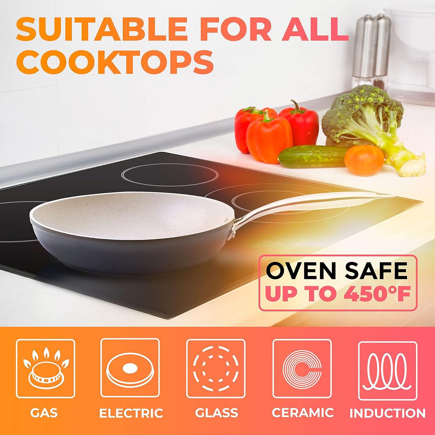 image:imageMueller 12Inch Fry Pan Heavy Duty NonStick German Stone Coating Cookware Aluminum Body Even Heat Distribution No PFOA or APEO EverCool Stainless Steel Handle GreyGray