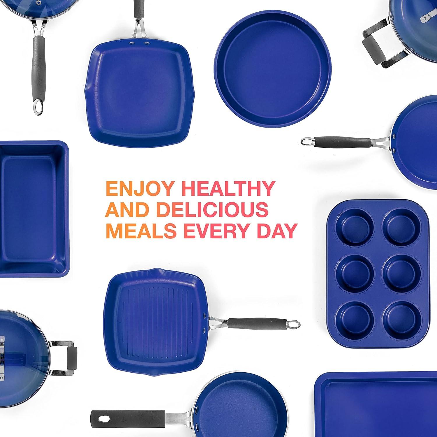 image:imageMueller 16Piece NonStick Stone Cookware Set with Steamer and Glass Lids TurquoiseSapphire