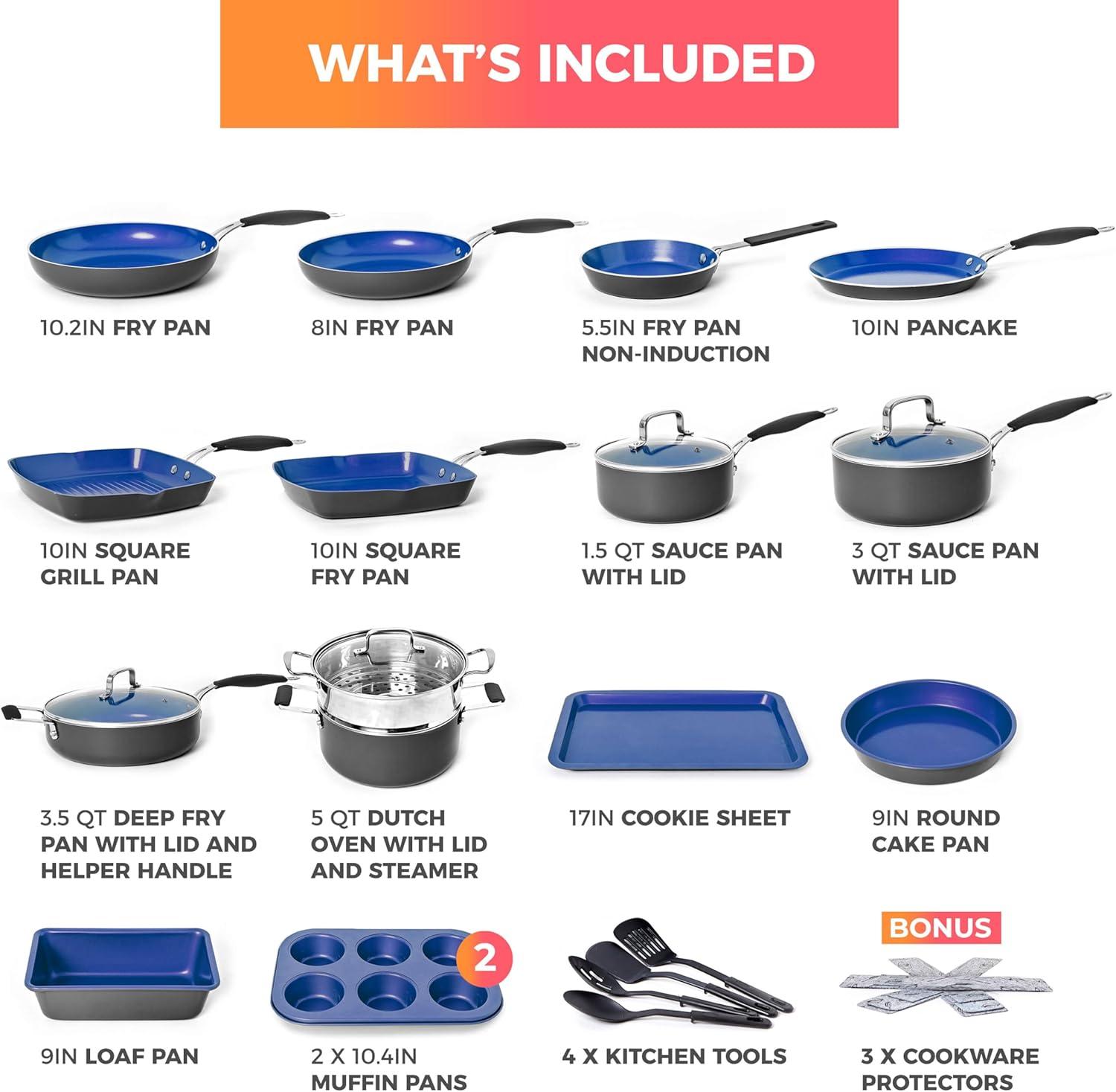 image:imageMueller 16Piece NonStick Stone Cookware Set with Steamer and Glass Lids TurquoiseSapphire