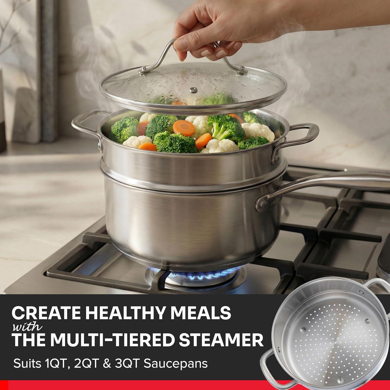 image:imageMueller 16Piece NonStick Stone Cookware Set with Steamer and Glass Lids TurquoiseSilver